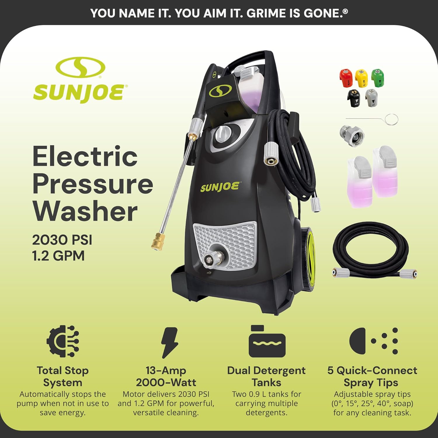 Sun Joe Electric Pressure Power Washer, Heavy-Duty 2500 Max PSI (2030 PSI PWMA Rated), Cleaning Machine for Patios, Decks, & Sidewalks, Safety First GFCI Power Cord, w/Dual Soap Tanks, SPX3000 - Image 4