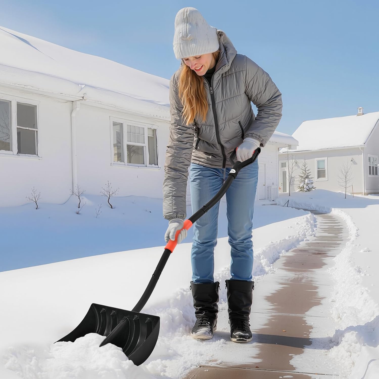 VEVOR Snow Shovel for Driveway, 17 in Wide Plastic Snow Shovel with D-Shaped Handles & Aluminum Blade, Large Capacity Snowplow Shovels, Lightweight Snows Removal Tool for Garden Car Camping - Image 8
