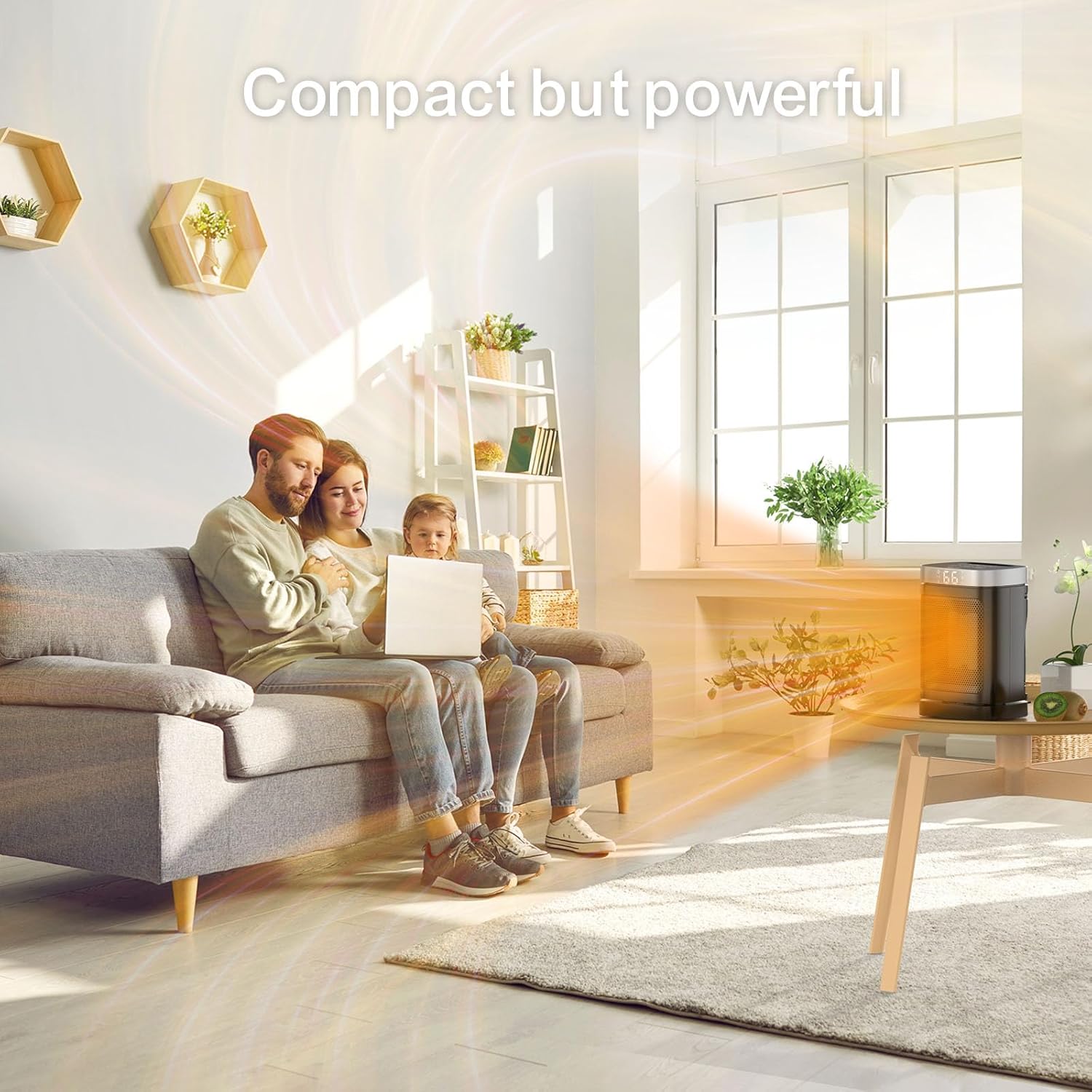 Small Portable Space Heater for Indoor Use - with 70°Rotating Feature, JIBUFI 1500W PTC Electric Heater, Rapid and Safe Heating, Remote Control, 1-12 Hr Timer for Bedroom, Office - Image 3