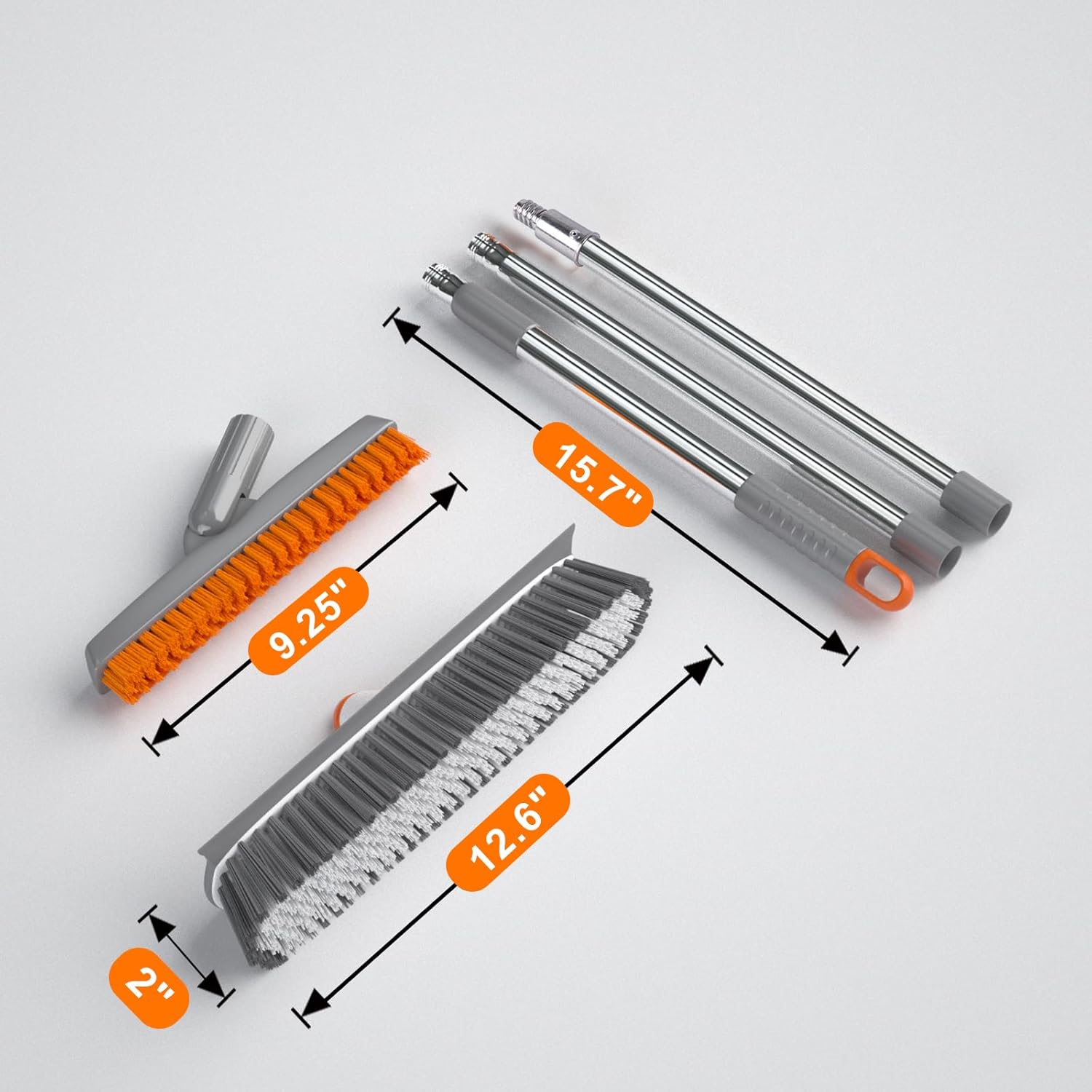 Heavy Duty Floor Scrub Brush and Grout Cleaner Tool with Long Handle Deck Brush with Stiff Bristles Outdoor Scrubber for Cleaning Deck Tile Kitchen Swimming Pool Bathroom(2 Pack Brush Head) - Image 7