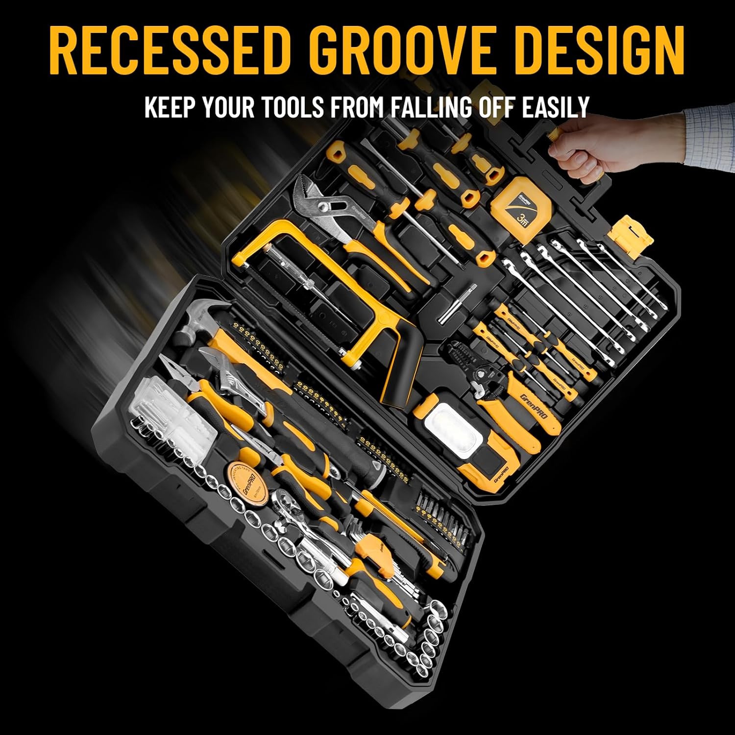 218 Piece Tool Kit for Home, Tool Box with General Household Hand Tools Set, Herramientas with Screwdrivers, Wrenches, Hammer, Bow Saw, Folding Work Lamp, Electric Pen and Other Basic Tool Kit - Image 3