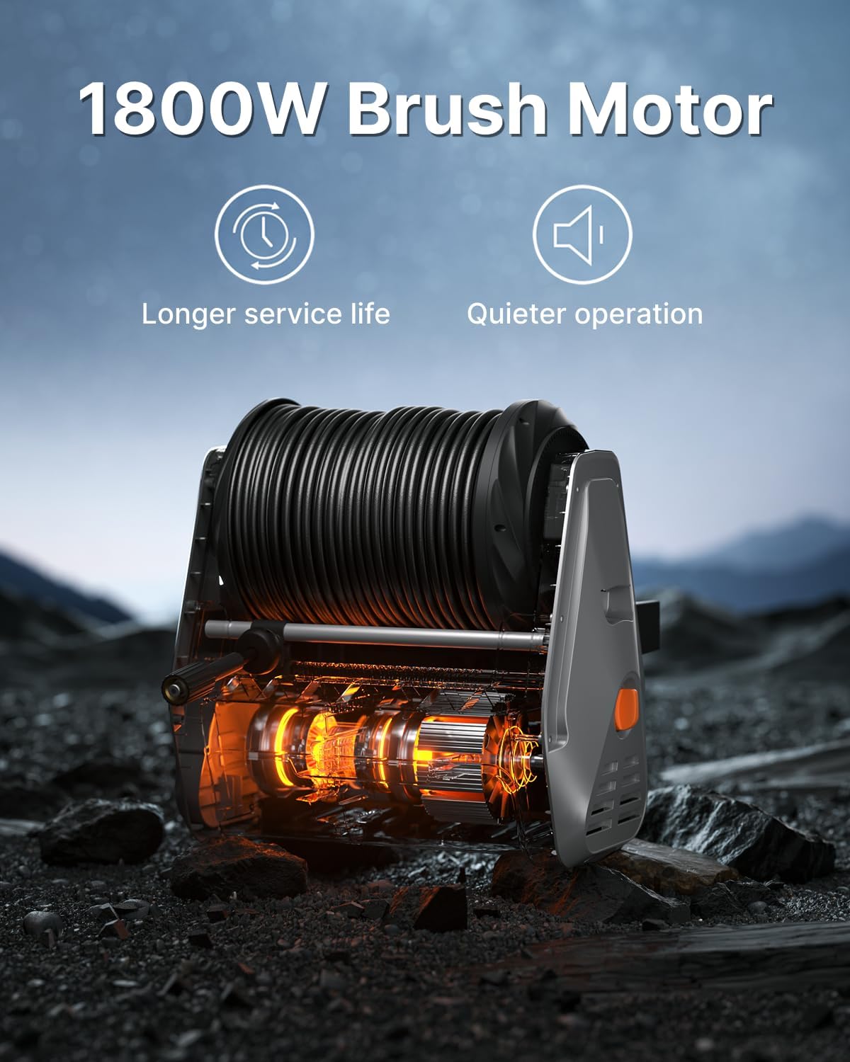 Giraffe Tools Wall Mounted Pressure Washer G30 with Upgraded 1800W Motor, Max 2900 PSI, 2.2 GPM Electric Power Washer with 100ft Retractable Black Pressure Hose, Automatic Rewind, Light Silver - Image 3