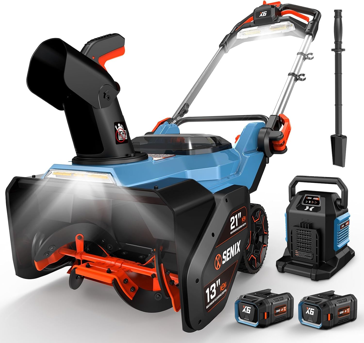 SENIX 60V 21" Cordless Snow Blower, Steel Auger, 3500W Brushless Motor, Heated Handle,13" Depth, 45FT Throw Distance, LED Lights, 16000mAh Batteries & Dual Port Charger,1200lbs/min
