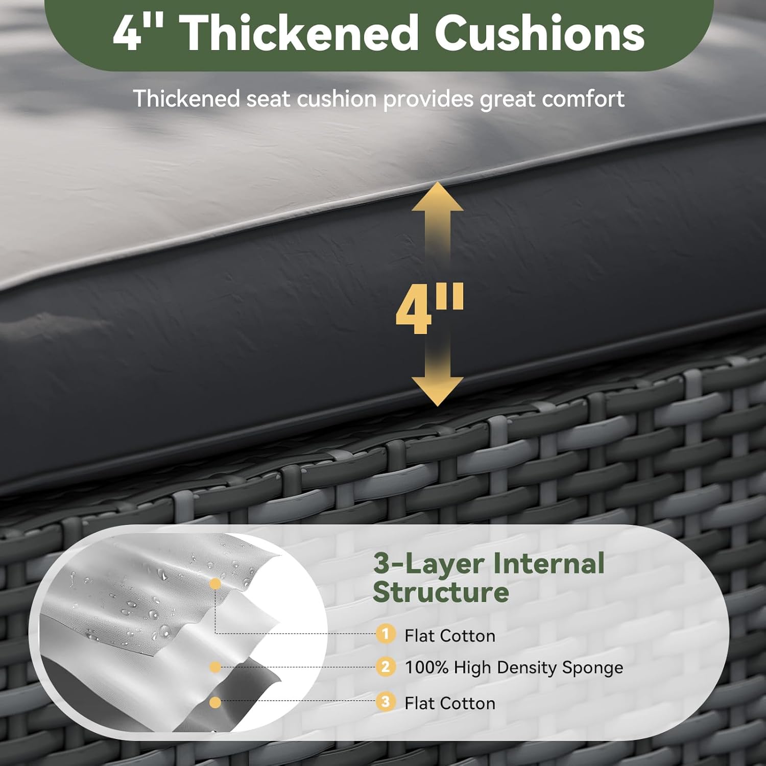 Aoxun Replacement Cushions for Outdoor Furniture, 14-Piece Outdoor Cushions for Patio Furniture, Deep Seat, Waterproof & Fade Resistant Couch Cushion for 6-Seat Patio Conversation Sets, Grey - Image 4