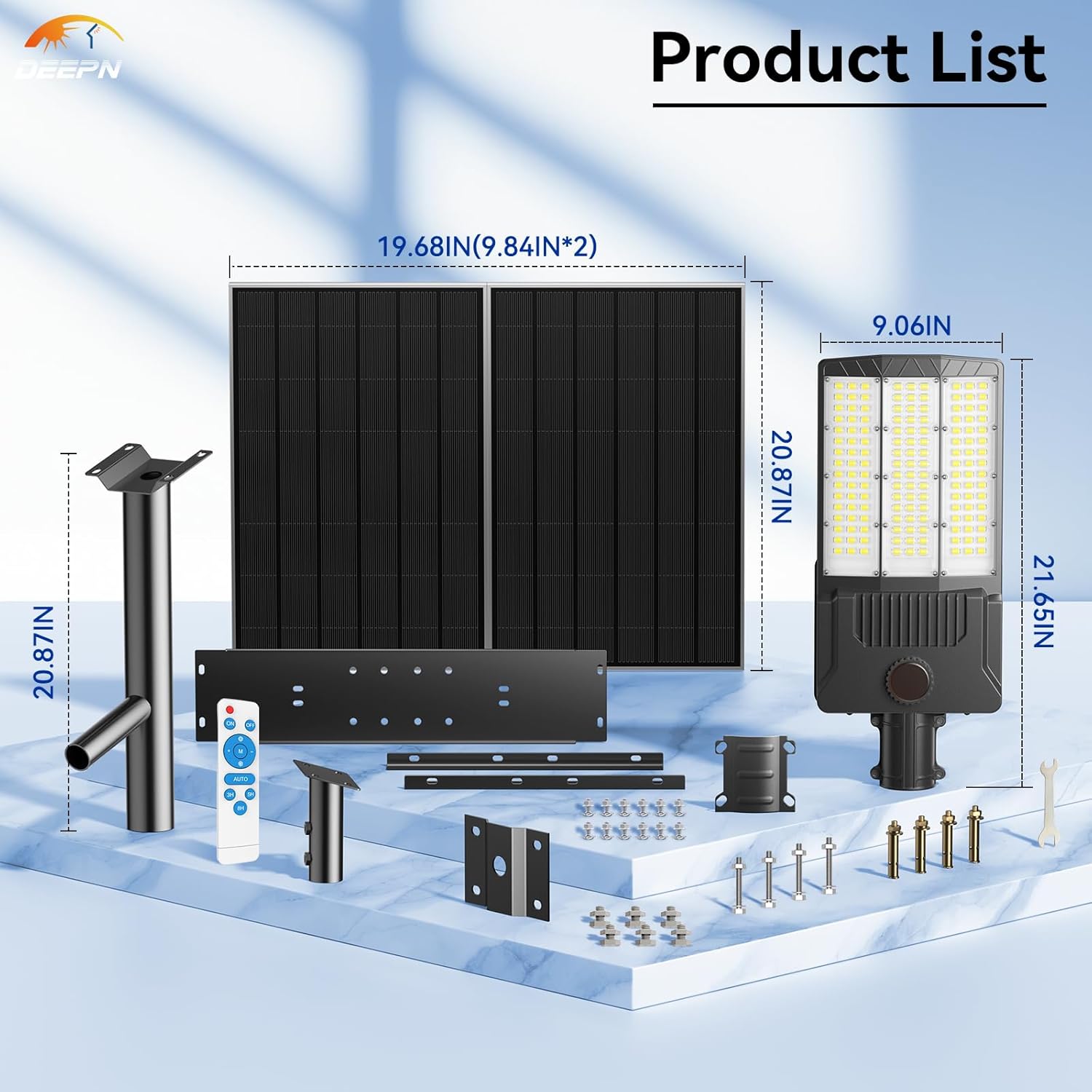 Deepn Solar Street Light 12000W Aluminum Commercial Grade Solar Parking Lot Lights with Motion Sensor & Dusk to Dawn IP67 Waterproof Heavy Duty Security Flood Lights for Street, Yard, SZ4000, 1Pack - Image 7