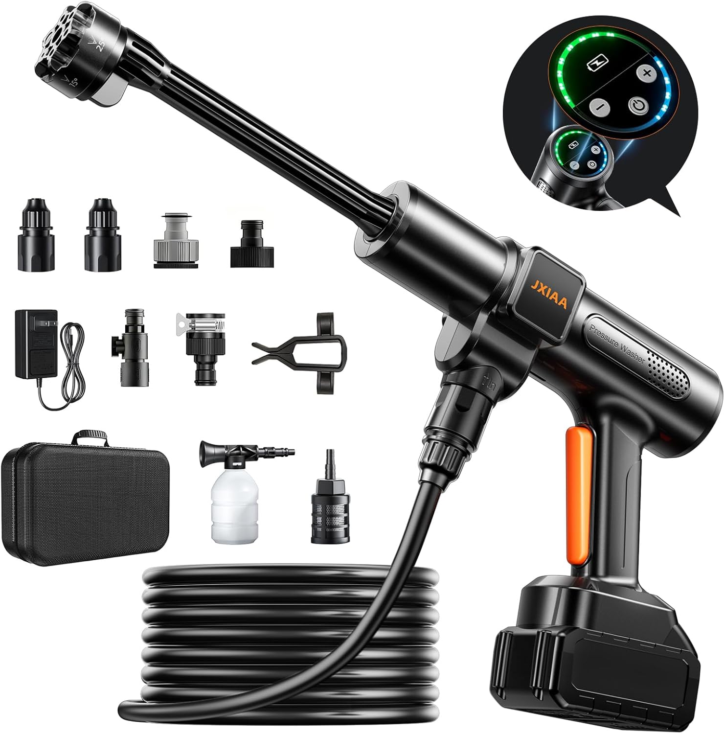 Cordless Pressure Washer Battery Powered,1880 PSI Portable Pressure Washer with 32 FT High-Elastic Hose,21V Pressure Washer for Car or Courtyard,6-in-1 Nozzle,Multi-Level Water Pressure Adjustment