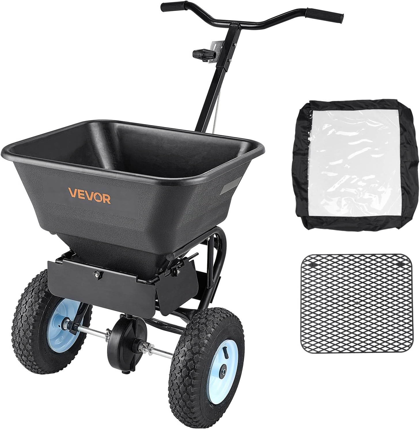 VEVOR Broadcast Spreader, 100LBS Capacity, Walk-Behind Push Spreader, 0-9.8ft Spreading Width, 13 in All Terrain Pneumatic Tires, Fertilizer Spreaders with Hopper Grate, for Seed Salt Ice Melt - Image 9