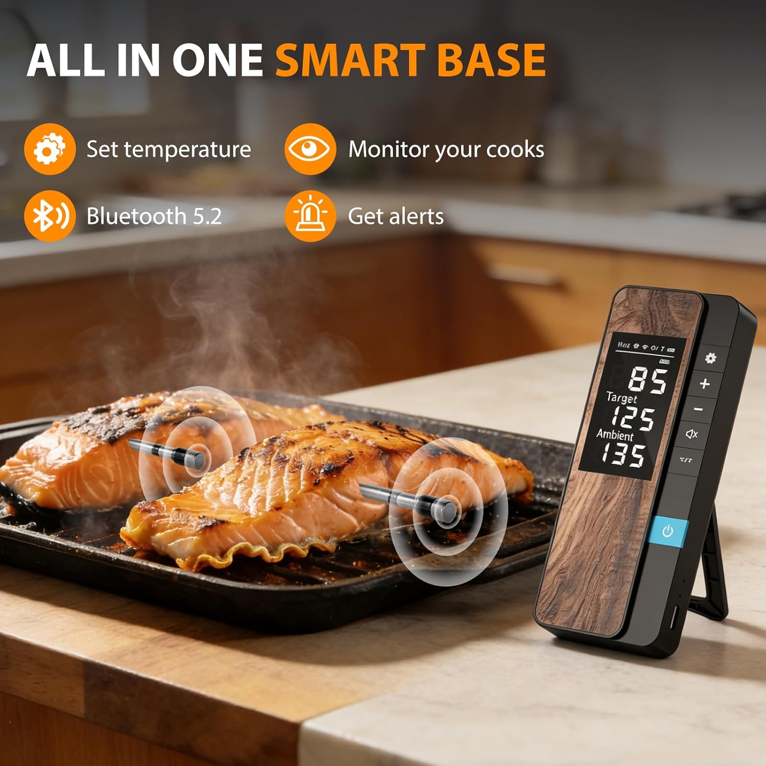AI Smart Wireless Meat Thermometer, 10X Enhanced Signal and Stability, with High-Accuracy Sensors, Standalone Display Base, Instant Read LCD & App Control for Kitchen,BBQ,Oven,Grill,Air Fryer - Image 7