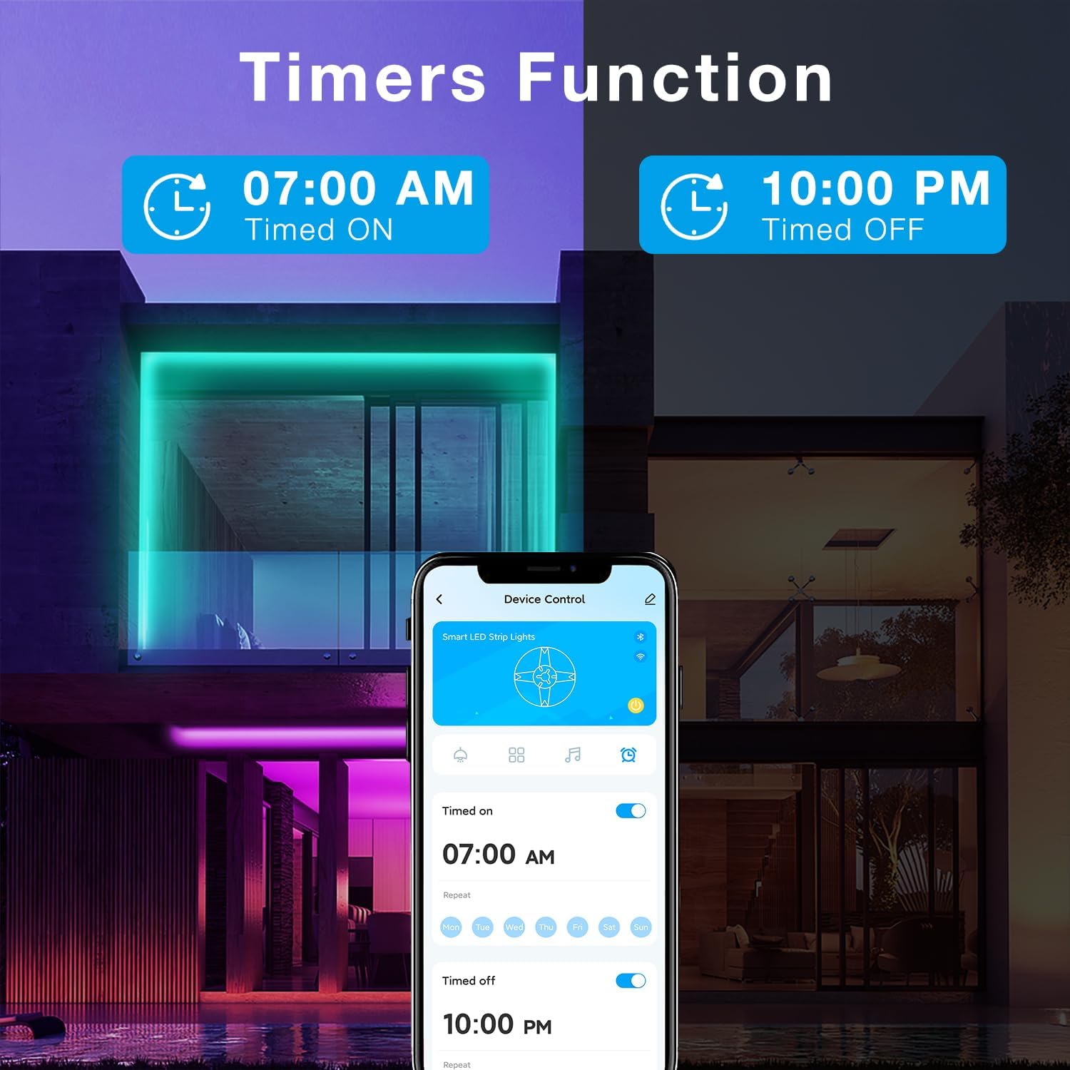 DAYBETTER Outdoor Led Strip Lights Waterproof, Smart LED Lights Work with Alexa and Google Assistant, WiFi App Control DIY Multiple Color Changing Lights Music Sync, LED Lights for Bedroom 32.8 ft - Image 5