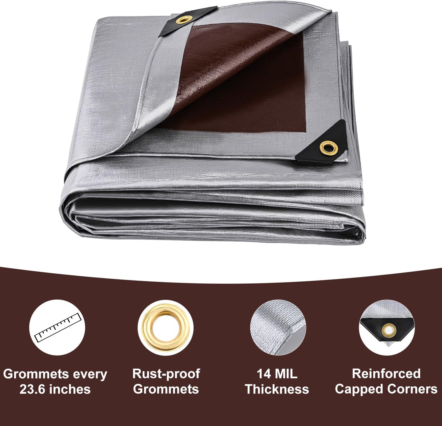 Sunvigor Tarp Waterproof 10x20Ft, Heavy Duty Tarp Cover Extra Thick 14 Mil Tear and UV Resistant, Outdoor Tarps with Grommets and Reinforced Edges for Roof, Camping, Patio, Pool, Boat - Image 4