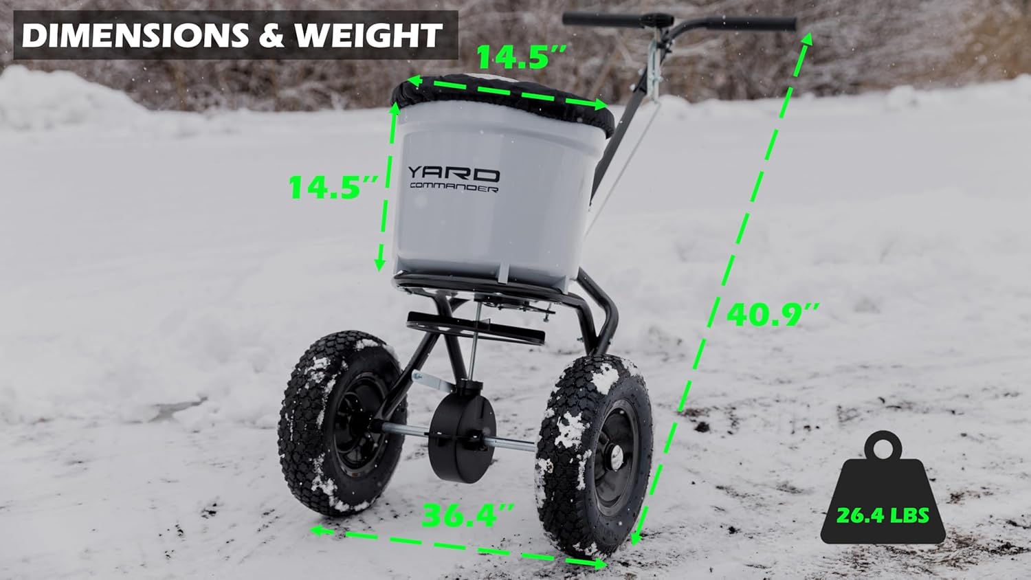 Yard Commander - Commercial 50 LB Walk-Behind Push Broadcast Spreader - 10-12 Foot Spread - Fertilizer, Ice Melt & Grass Seed - Clog Free Design - Fully Enclosed Gear Box - Adjustable Drop Rate - Image 6