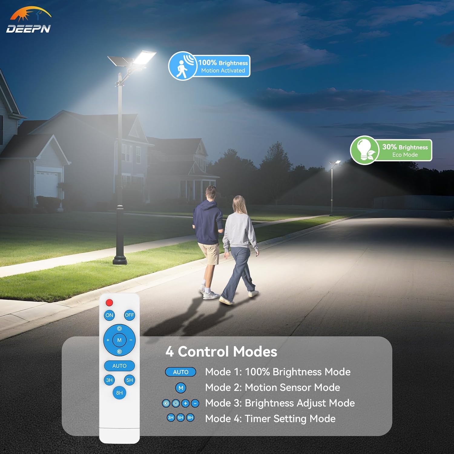 Deepn Solar Street Light 12000W Aluminum Commercial Grade Solar Parking Lot Lights with Motion Sensor & Dusk to Dawn IP67 Waterproof Heavy Duty Security Flood Lights for Street, Yard, SZ4000, 1Pack - Image 5