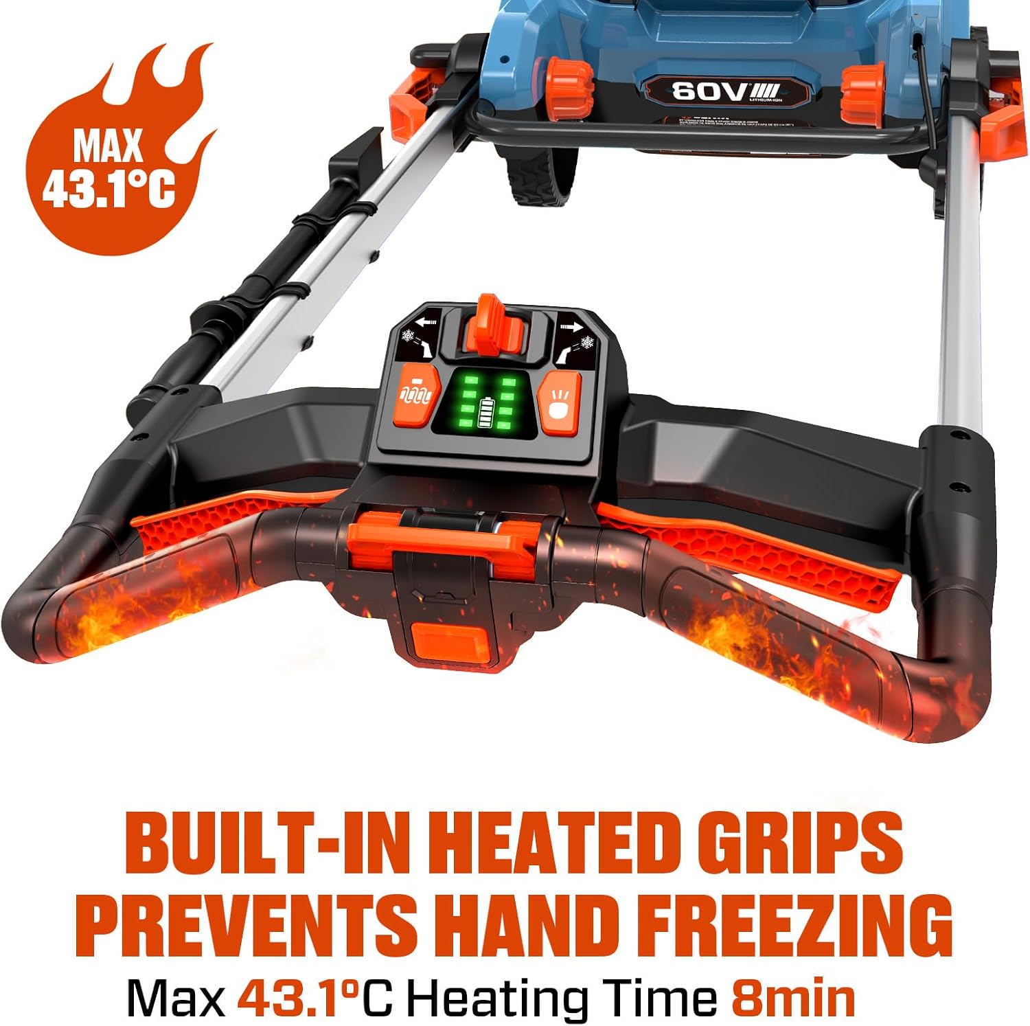 SENIX 60V 21" Cordless Snow Blower, Steel Auger, 3500W Brushless Motor, Heated Handle,13" Depth, 45FT Throw Distance, LED Lights, 16000mAh Batteries & Dual Port Charger,1200lbs/min - Image 7