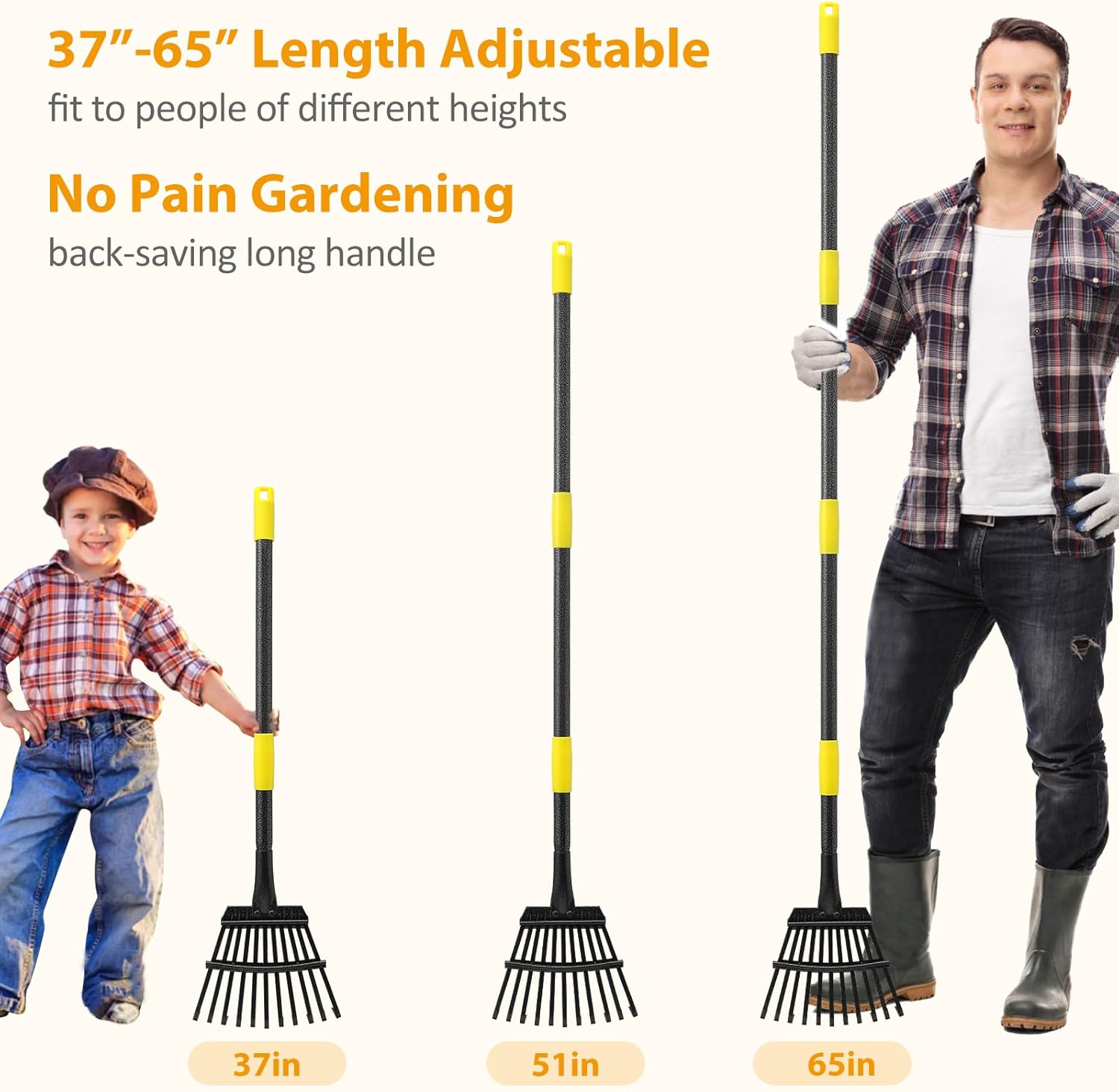 Rake, Garden Leaf Rakes for Lawns Heavy Duty, Yard Metal Rake Tools with 9" Small Narrow Rake Head, 65” Adjustable Long Handle, 11 Steel Tines, Quick Clean up Rake for Shrub, Flower Bed, Camping - Image 5