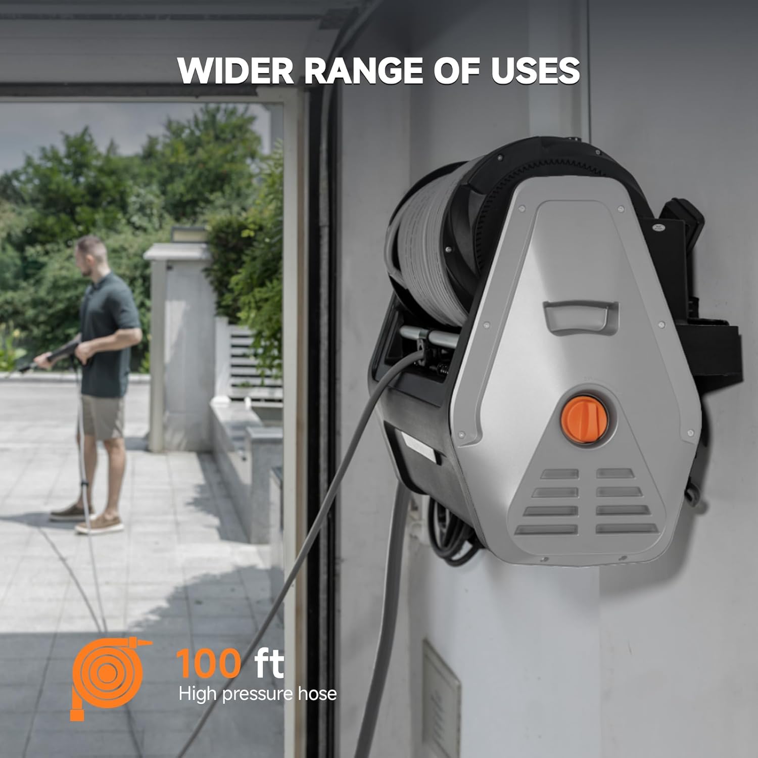 Giraffe Tools Grandfalls Wall Mount Pressure Washer Plus, Electric Power Washer with 1800W Motor, 4-Nozzles, Automatic Rewind, Any Length Lock, 100ft Pressure Hose - Image 7