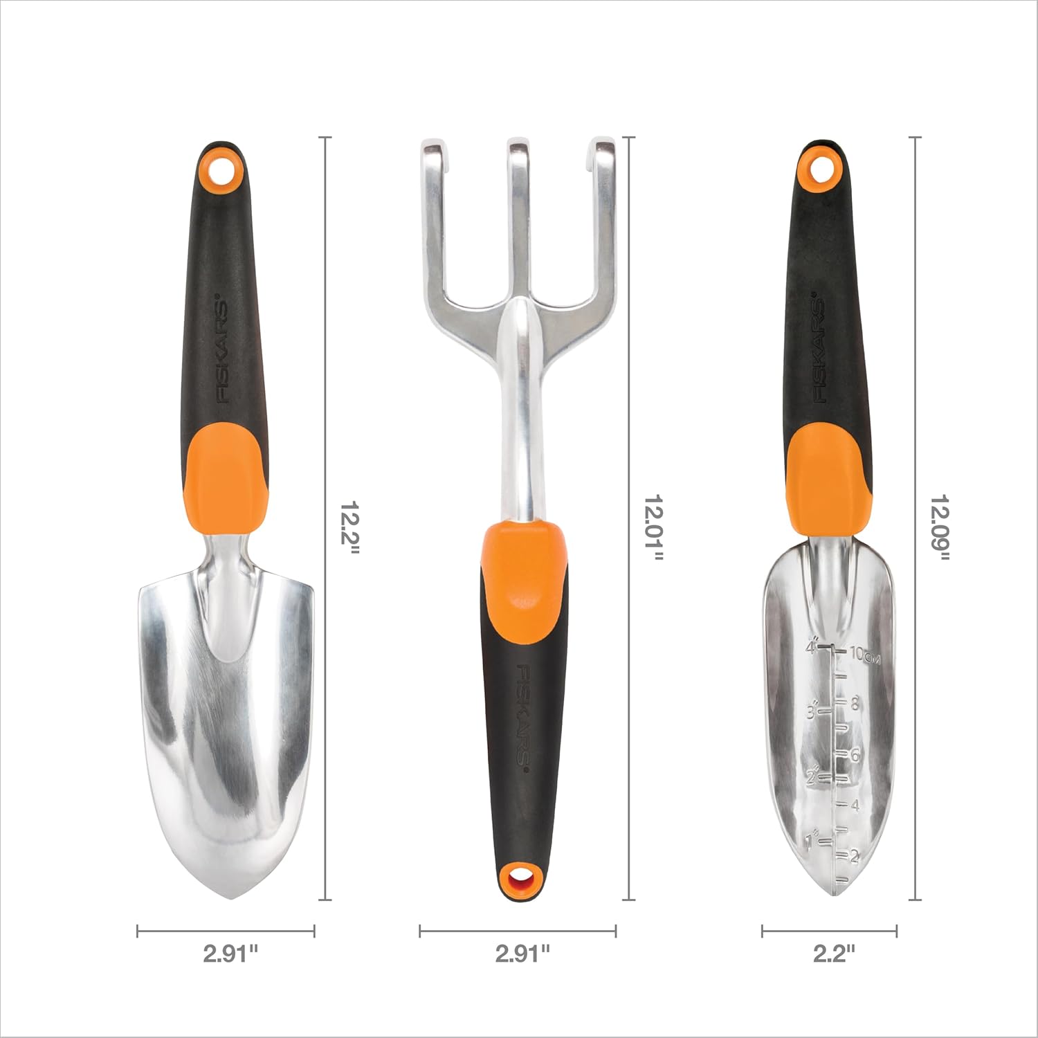 Fiskars 3-in-1 Garden Tool Set, Polished Cast-Aluminum Heads for Rust Resistance, Heavy-Duty Trowel, Transplanter & Cultivator for Digging and Planting, Non-Slip SoftGrip Handles Reduce Fatigue - Image 6