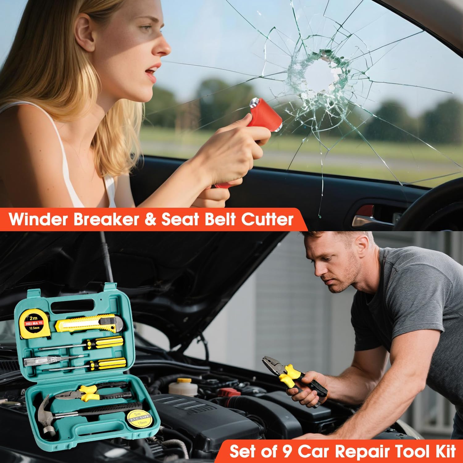 Car Emergency Roadside Tool Kit with Jumper Cable Shovel,Auto Truck Vehicle Assistant Safety Kit Bag for Men Women with First Aid Kit, Winter Basic Automobile Road Side Kit - Image 3