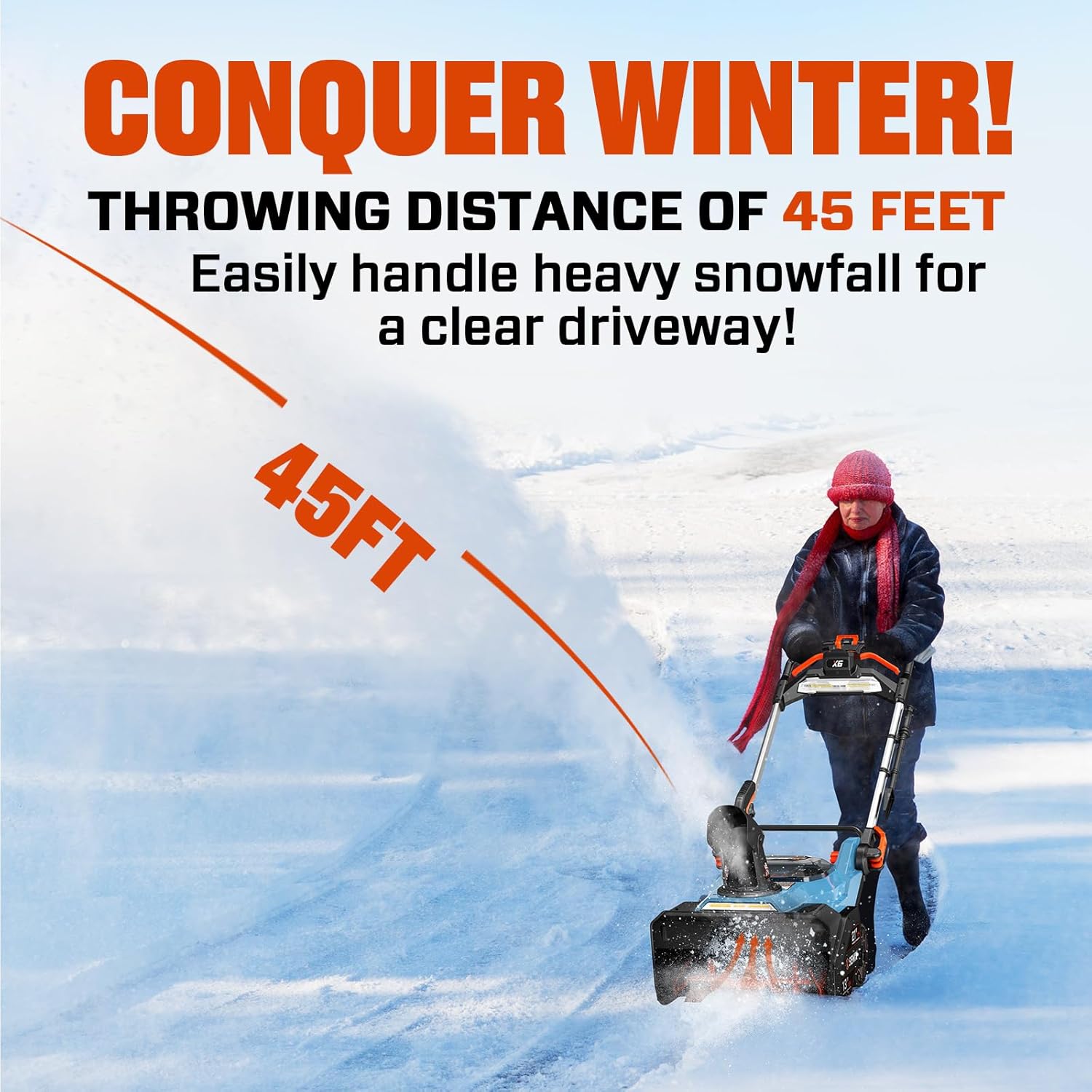 SENIX 60V 21" Cordless Snow Blower, Steel Auger, 3500W Brushless Motor, Heated Handle,13" Depth, 45FT Throw Distance, LED Lights, 16000mAh Batteries & Dual Port Charger,1200lbs/min - Image 3