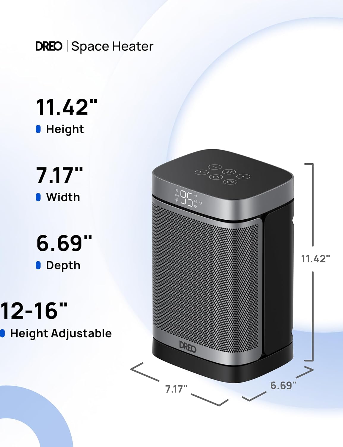 DREO Space Heater, 1500W Portable Electric Heaters for Indoor Use, PTC Ceramic Heater for Office with Remote, Thermostat, 70°Oscillation, 12H Timer, 5 Modes, Safe Quiet Room Heater for Bedroom - Image 8