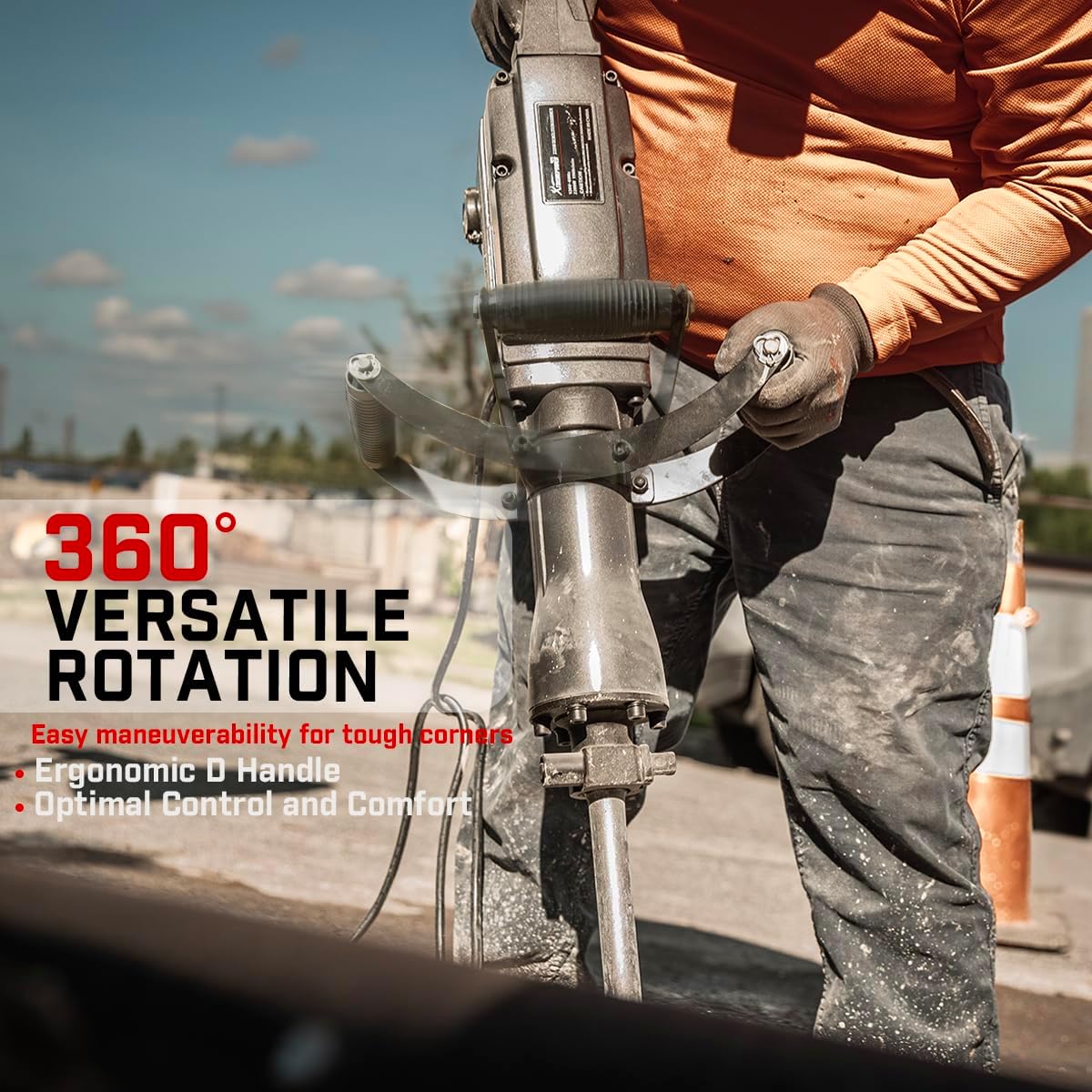 XtremepowerUS 2200W Demolition Electric Jack Hammer Floor Breaker Wood Metal Concrete Breaker High Impact include 2 Chisel Bits (Flat Chisel & Point Chisel) with Case - Image 3