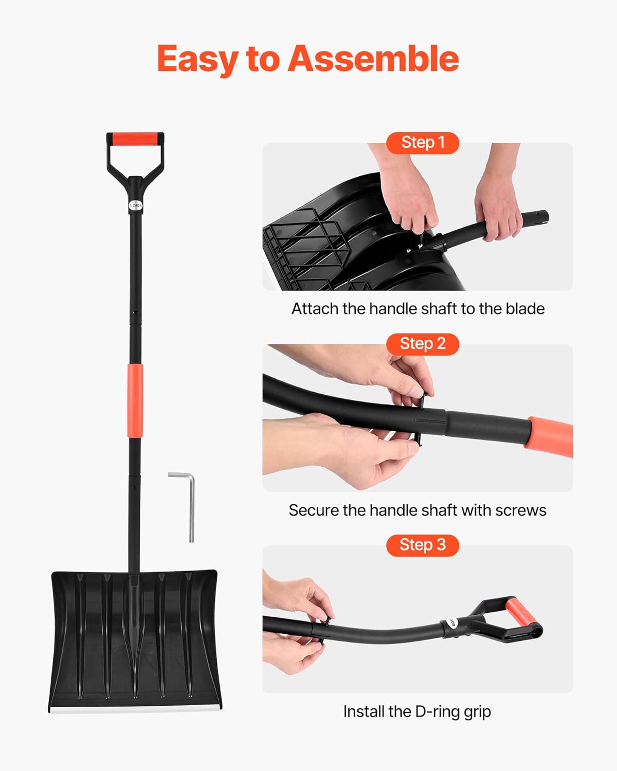 VEVOR Snow Shovel for Driveway, 17 in Wide Plastic Snow Shovel with D-Shaped Handles & Aluminum Blade, Large Capacity Snowplow Shovels, Lightweight Snows Removal Tool for Garden Car Camping - Image 6