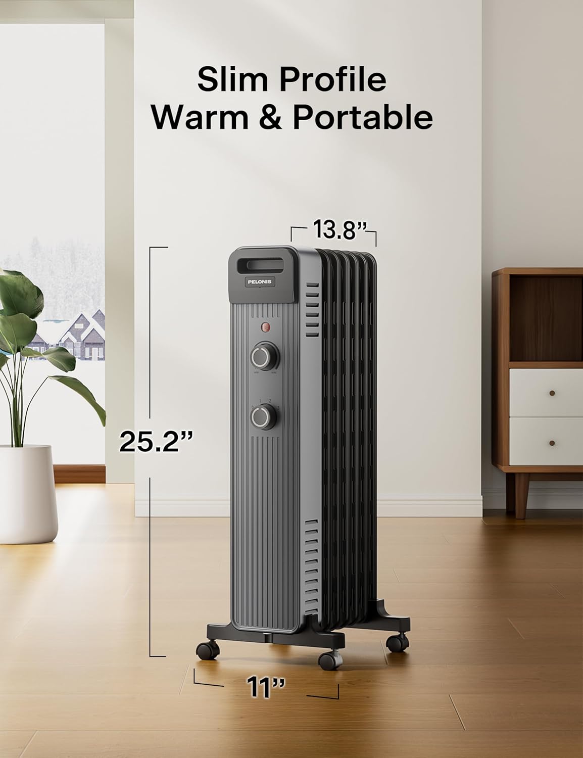 Pelonis Oil Filled Radiator Heater for Large Space, 2025 Upgraded, Space Heaters with 1500W Quiet Warmth Radiant Heater, 3 Heating Modes, Overheat & Tip-Over Protection, Adjustable Thermostat, Black - Image 8