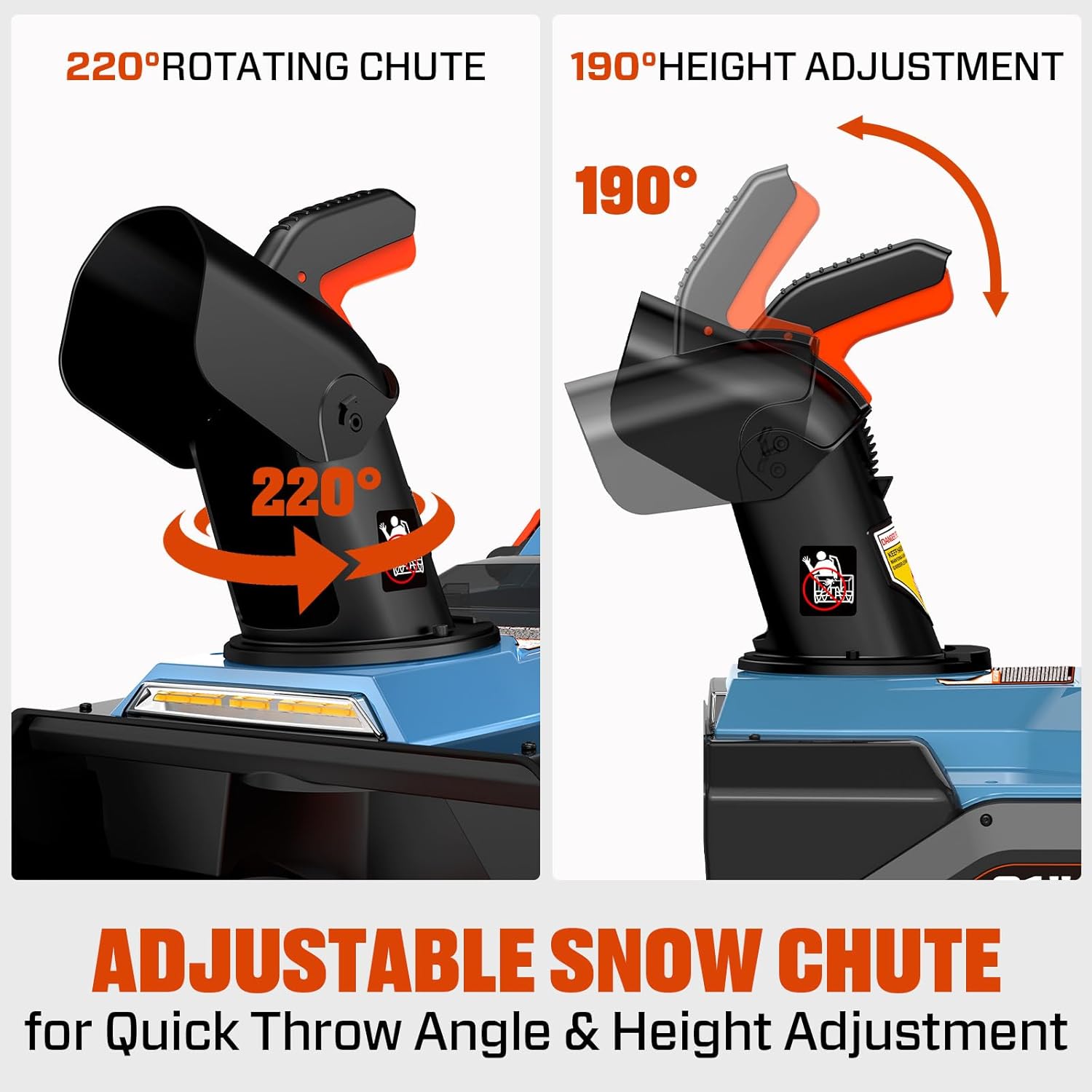 SENIX 60V 21" Cordless Snow Blower, Steel Auger, 3500W Brushless Motor, Heated Handle,13" Depth, 45FT Throw Distance, LED Lights, 16000mAh Batteries & Dual Port Charger,1200lbs/min - Image 6