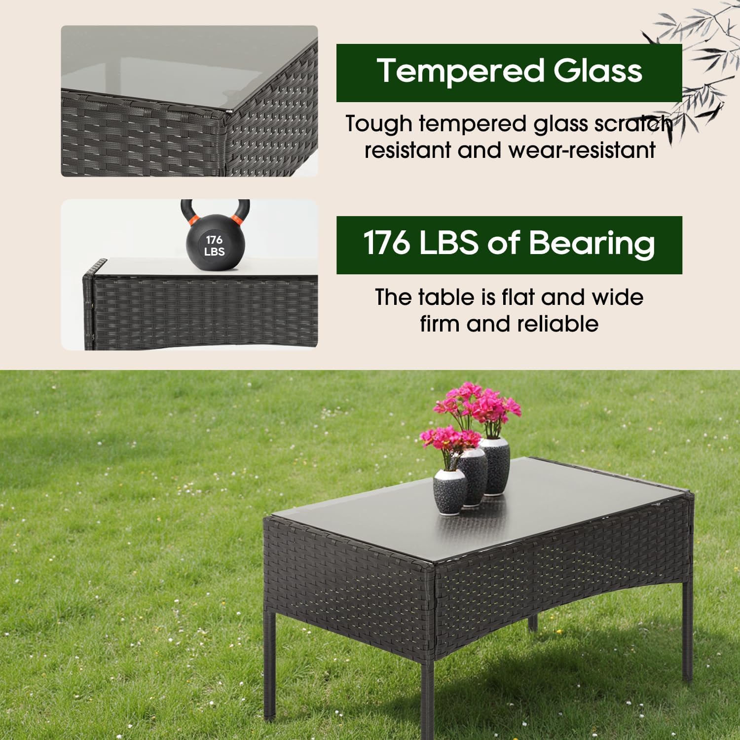 FDW | 4-Piece Patio Furniture Set | Black | Outdoor Wicker Furniture with Coffee Table | Modern Rattan Chairs Conversation Set | Outdoor Seating | Weather-Resistant | for Porch, Garden, Lawn - Image 6