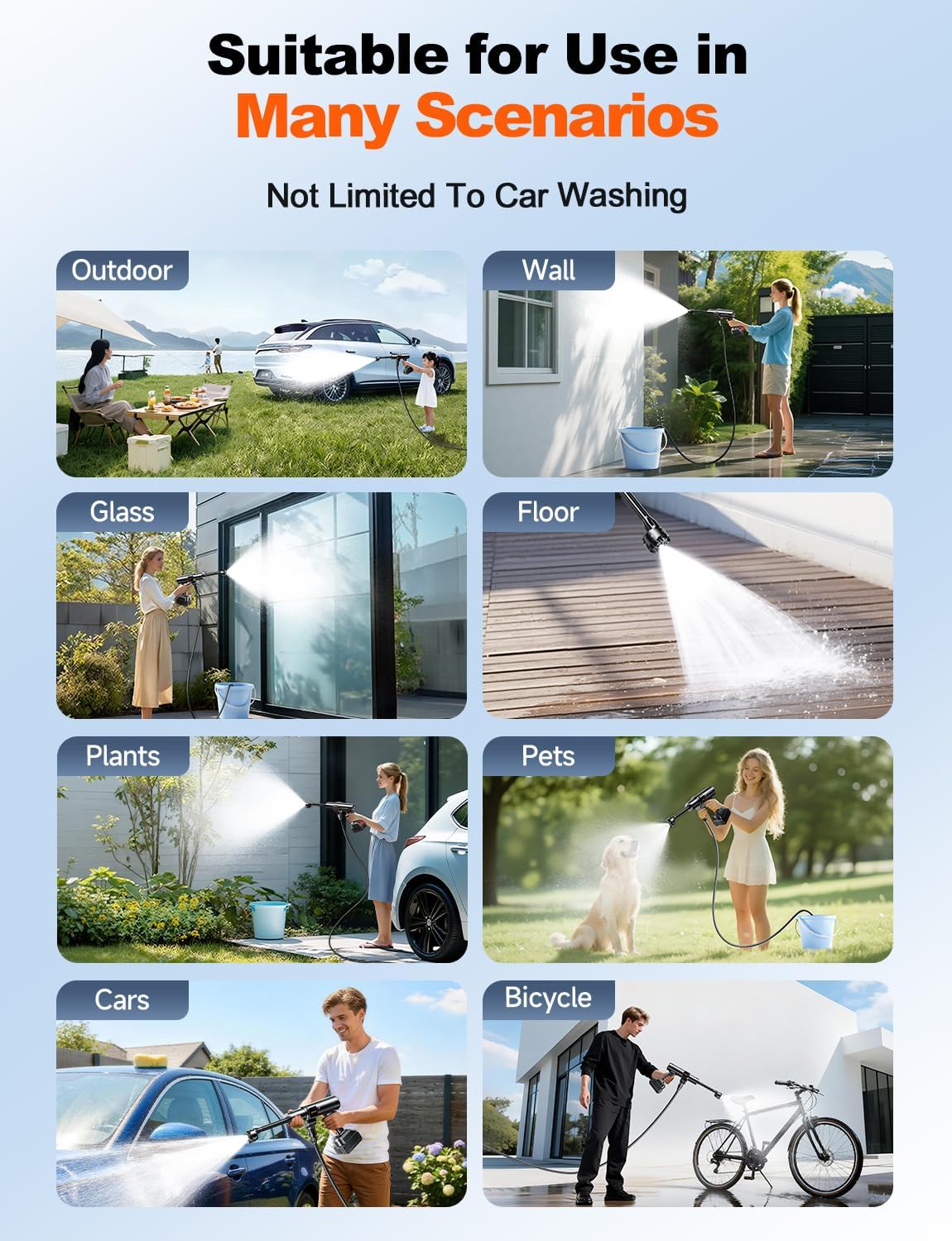 Cordless Pressure Washer Battery Powered,1880 PSI Portable Pressure Washer with 32 FT High-Elastic Hose,21V Pressure Washer for Car or Courtyard,6-in-1 Nozzle,Multi-Level Water Pressure Adjustment - Image 9