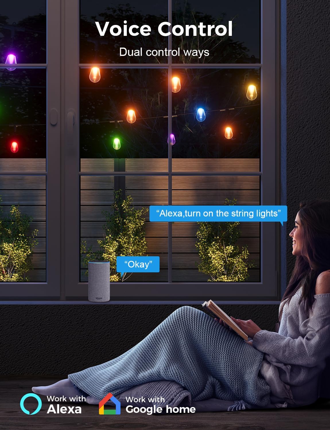XMCOSY+ Smart Outdoor String Lights, 123Ft Patio Lights Waterproof, App Control, Compatible with Alexa, RGBCWIC Color Changing LED String Light for Outside - Image 5