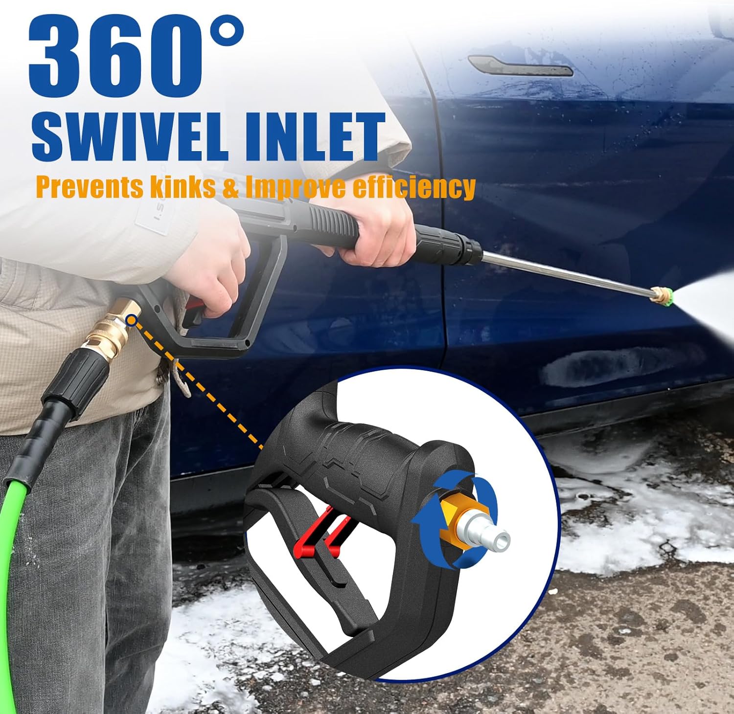 TOOLCY 3400 PSI Gas Pressure Washer, 2.8 GPM Gas Powered Power Washer with Soap Tank, Reinforced Pump & 212cc OHV Engine, 35 FT Pressure Hose, Quick Connect Swivel Pressure Gun, 5 Nozzles for Homes - Image 6