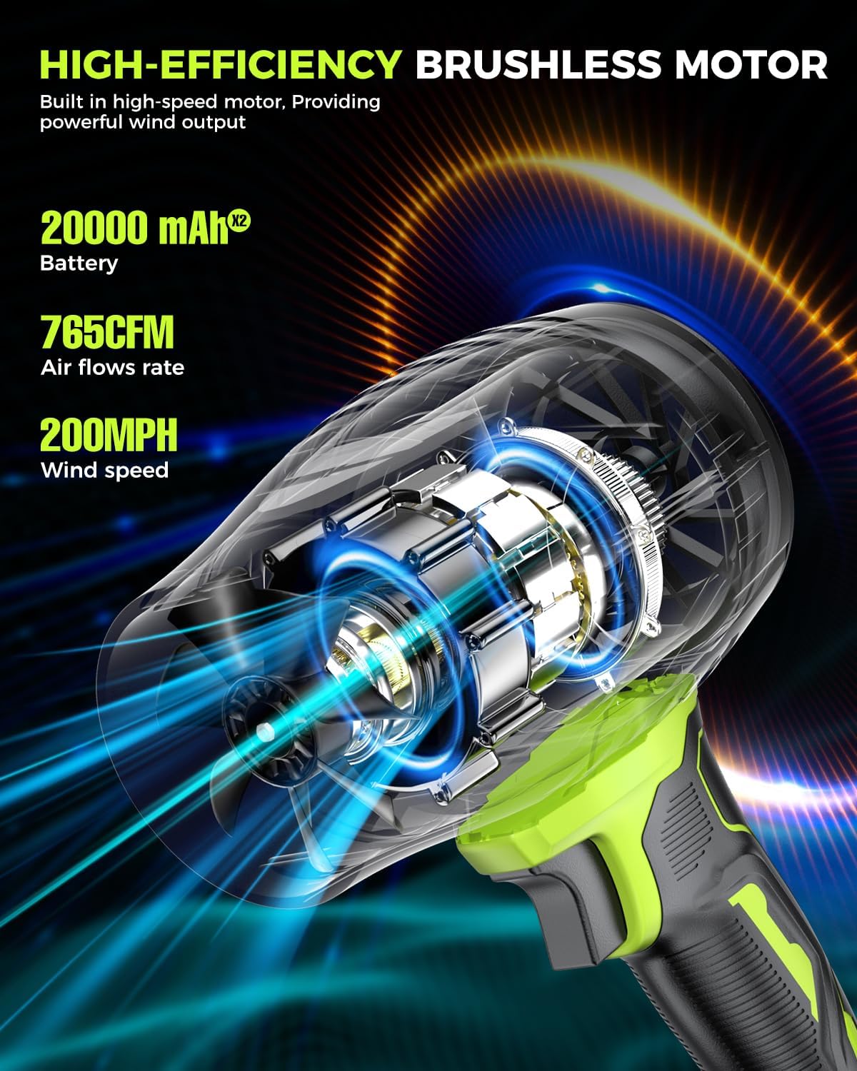 Leaf Blower Cordless with Battery and Charger, 980,000 RPM, Extended Nozzle, Lightweight Handheld,Blower for Patio Cleaning,Leaves and Dust,Birthday Gifts for Men Dad Husband - Image 5