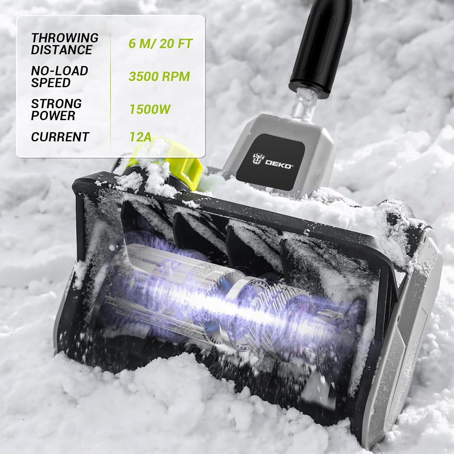 14-Inch Corded Electric Snow Blower, 1500w High-Power Snow Blower, 3500rpm Speed, 20-Foot Snow Throwing Distance with Adjustable Chute and 12A Brushed Motor, Suitable for Yards, Driveways, Sidewalk - Image 4