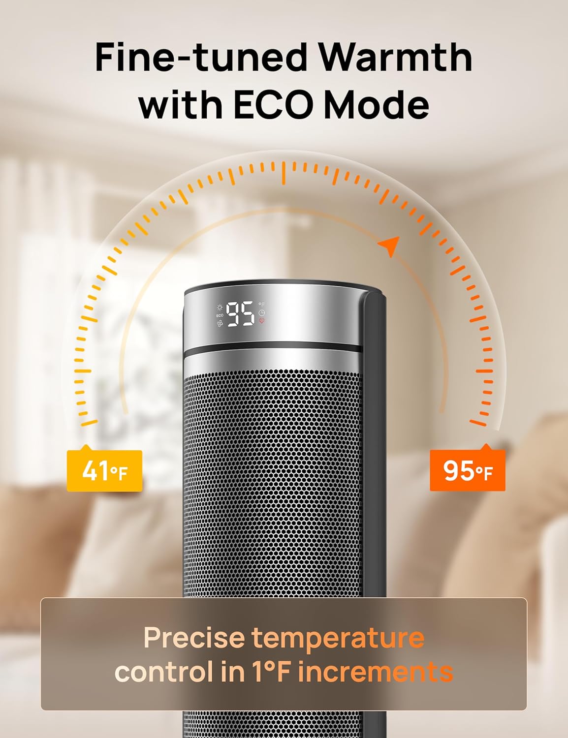 DREO Space Heater for Large Room, 23 Inch Electric Heaters for Indoor Use, 8 Safe Protection Tower, 70° Oscillation, PTC Ceramic with Thermostat and Remote, Quiet, 12H Timer, Bedroom, Office - Image 5