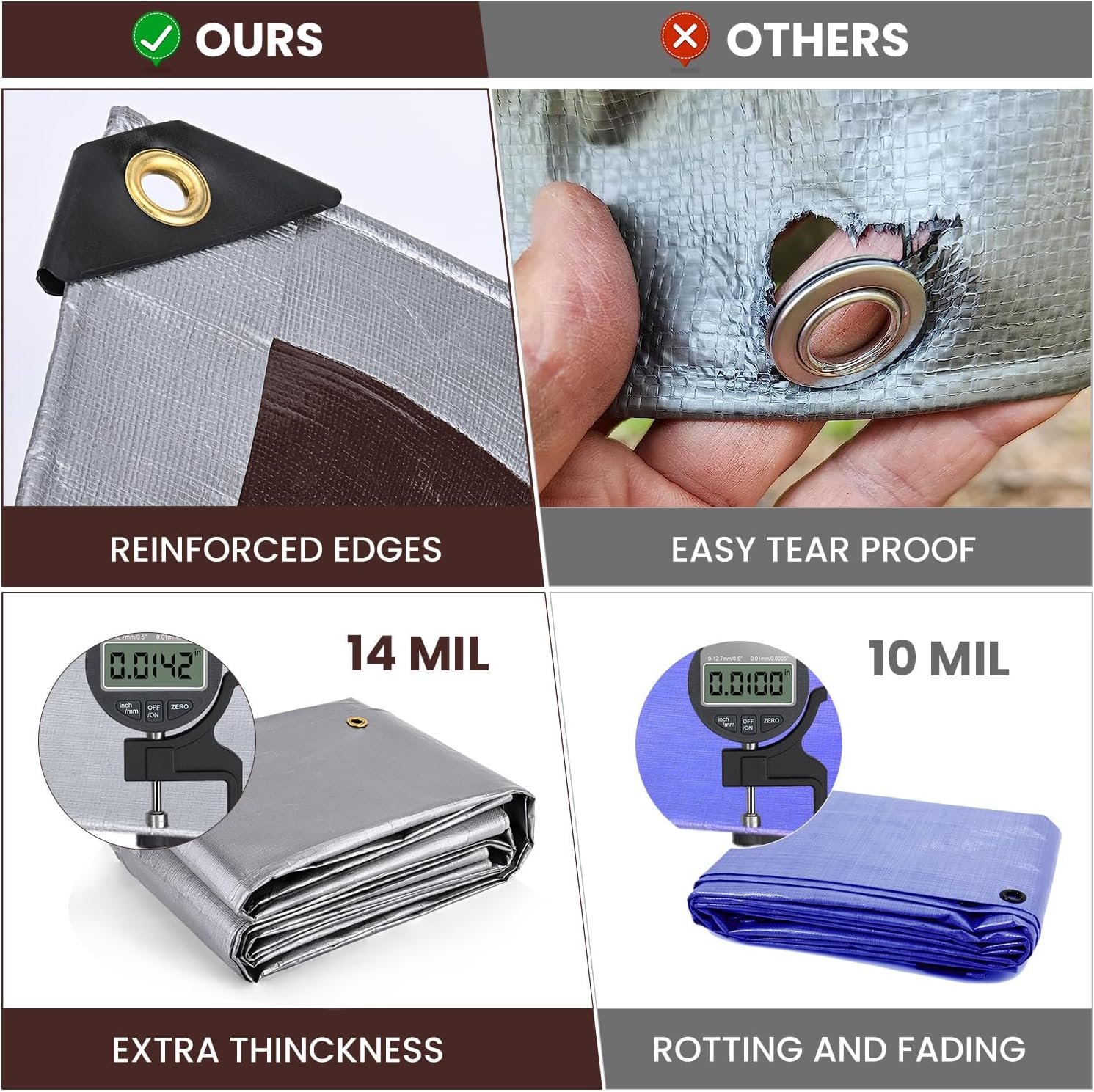 Sunvigor Tarp Waterproof 10x20Ft, Heavy Duty Tarp Cover Extra Thick 14 Mil Tear and UV Resistant, Outdoor Tarps with Grommets and Reinforced Edges for Roof, Camping, Patio, Pool, Boat - Image 6