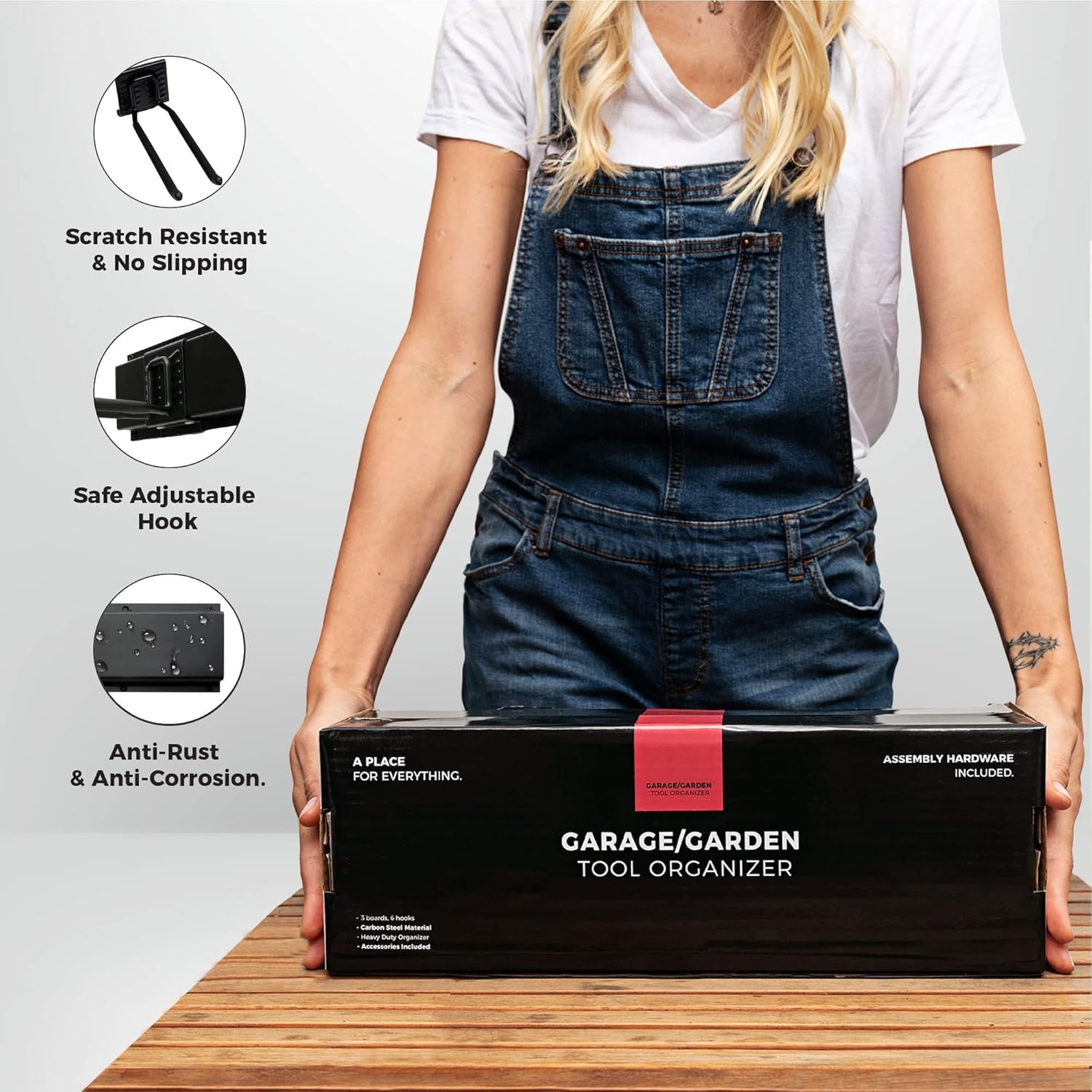 TIDYME Garage Tool Organizer Wall Mount - 48 inches - Sturdy Storage Rack with Adjustable Hooks, Anti-Rust - Easy Installation, 300lbs Capacity - Garden Tool Organizer (03 Racks & 06 Hooks) - Image 7