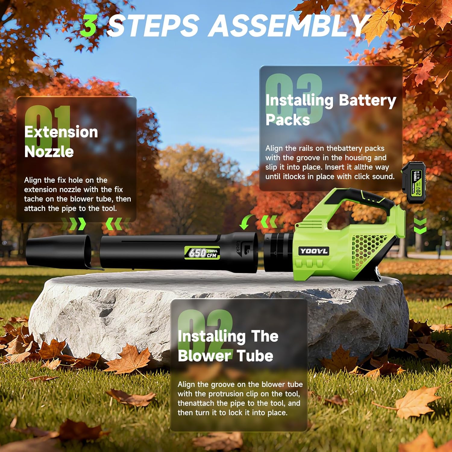 Leaf Blower Cordless, 650CFM Electric Leaf Blowers with 2 x 5.2Ah Batteries and Charger, 3 Speed Modes, 1 x Adjustable Shoulder Strap, Powerful Blowers for Lawn Care, Patio, Dust, Blowing Leaves - Image 6