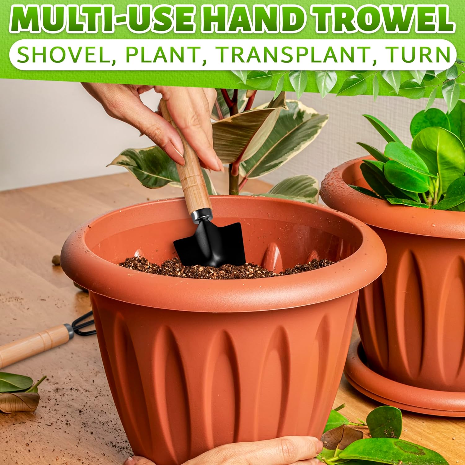 Small Garden Tools - 3 Pcs Mini Garden Tools Set with Small Trowel, Mini Shovel & Hand Rake Made of Rust-Resistant Iron & Solid Wood - Indoor Gardening Tools Set for Succulent, Bonsai & Pot Plants - Image 7