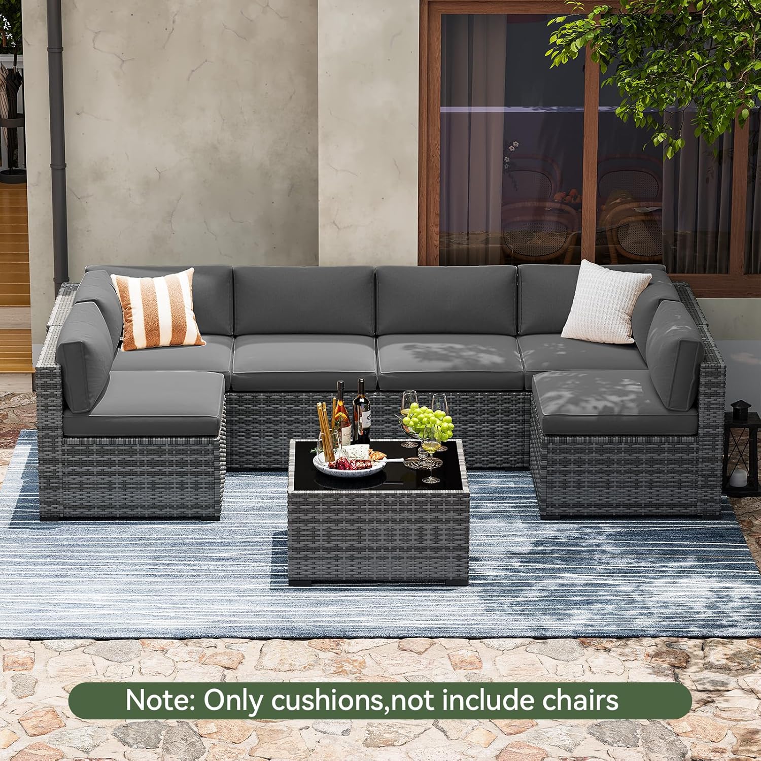 Aoxun Replacement Cushions for Outdoor Furniture, 14-Piece Outdoor Cushions for Patio Furniture, Deep Seat, Waterproof & Fade Resistant Couch Cushion for 6-Seat Patio Conversation Sets, Grey - Image 2