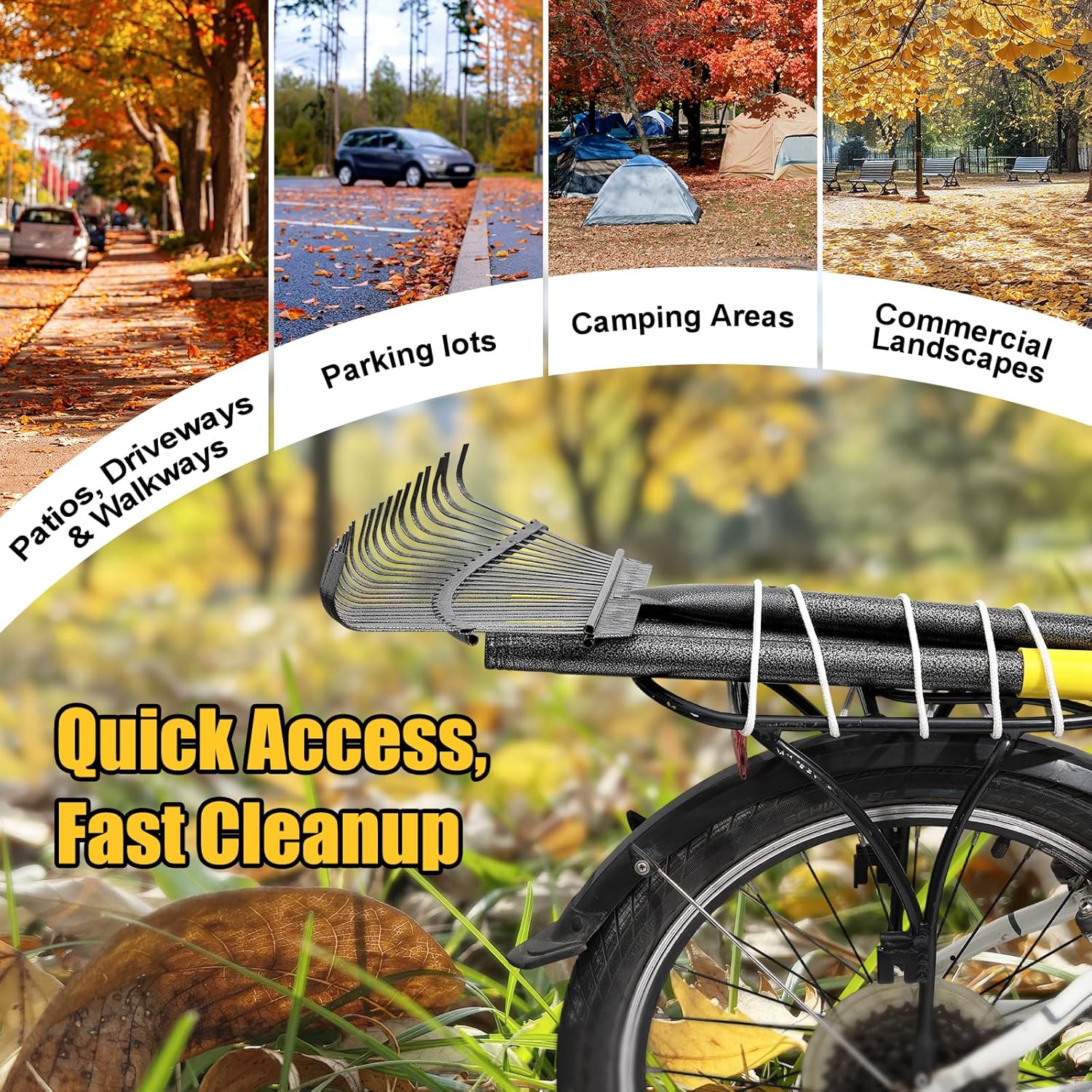 Garden Rake for Leaves: 18” Wide Metal Leaf Rake, 65” Long Adjustable Handle, Heavy Duty 25 Teeth, Fast Kids Women Large Lawn Yard Garden Leaf Cleanup Gardening Rakes: Grass,Debris,Pine Needles Pick - Image 6