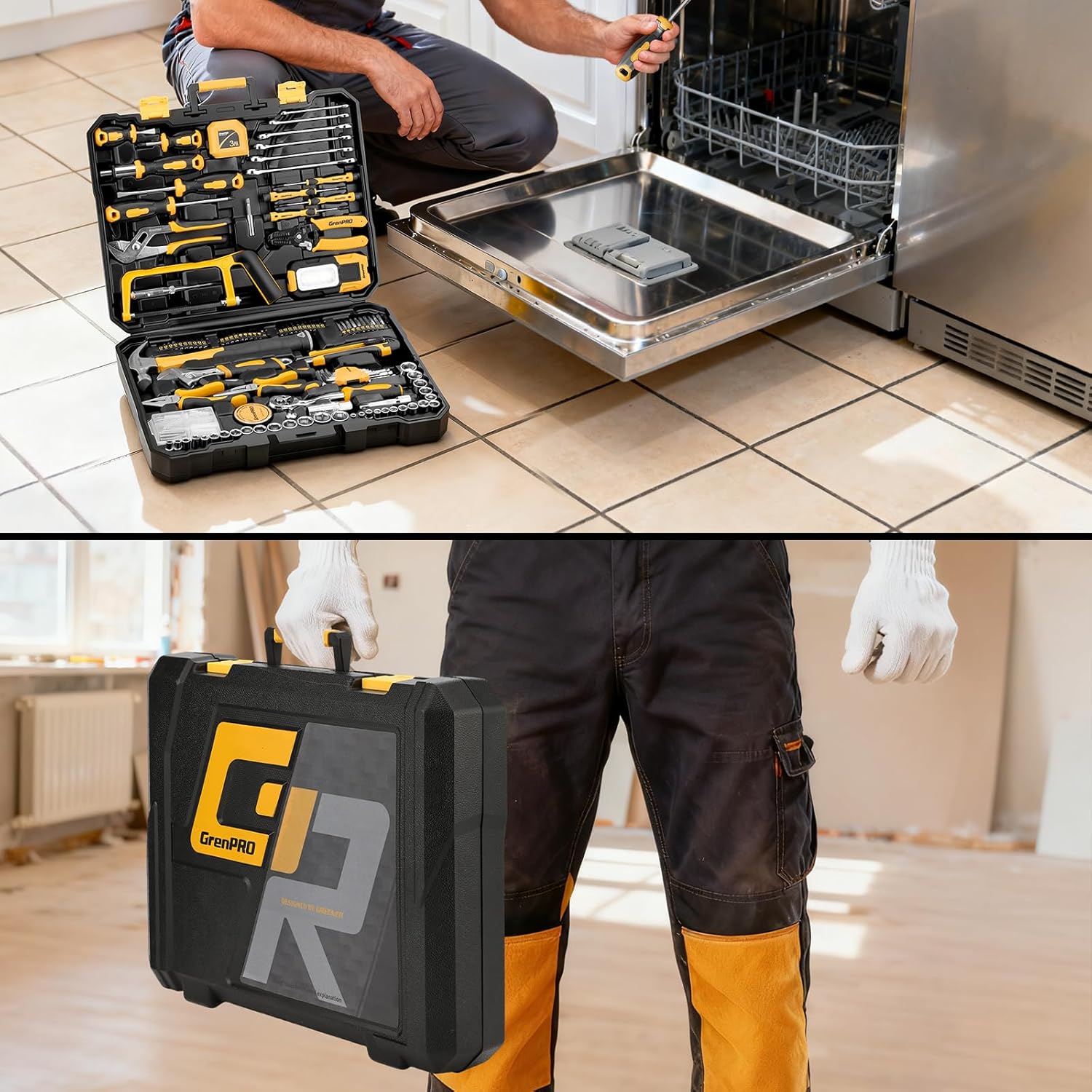 218 Piece Tool Kit for Home, Tool Box with General Household Hand Tools Set, Herramientas with Screwdrivers, Wrenches, Hammer, Bow Saw, Folding Work Lamp, Electric Pen and Other Basic Tool Kit - Image 6