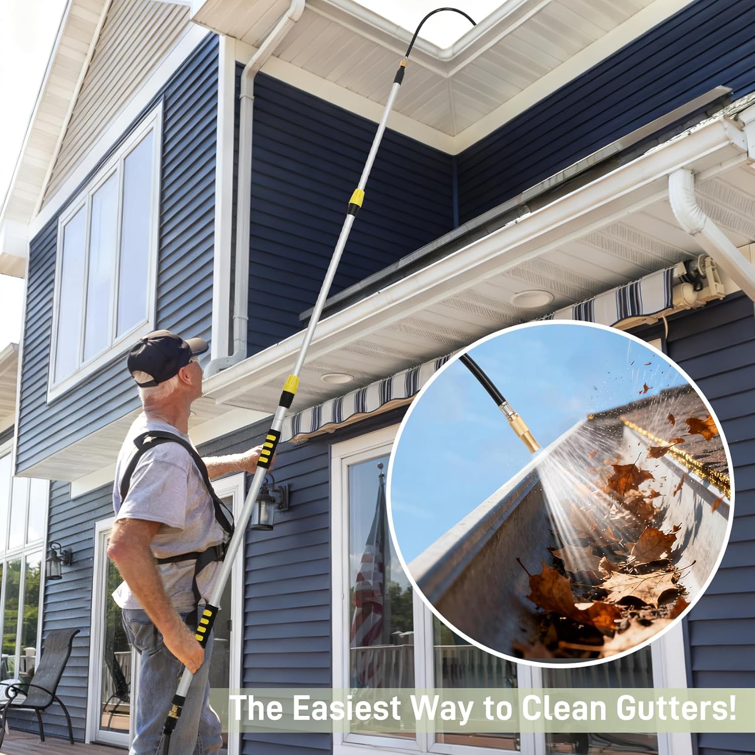 20FT Heavy Duty Telescopic Gutter Cleaner System – Professional Gutter Cleaning Tools from the Ground with Quick-Connect Adapter & Ergonomic Wand for 2-Story Homes, Roof Maintenance, and Clog Removal - Image 2
