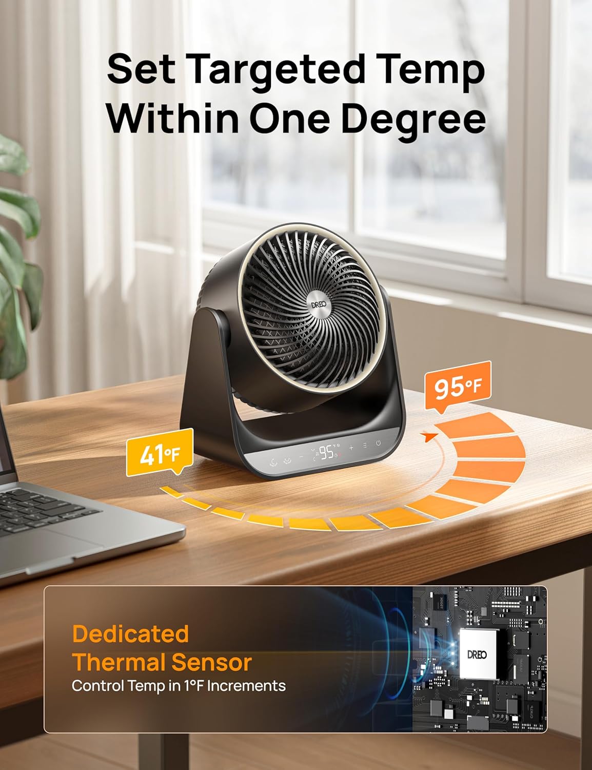 DREO Whole Room Heater 714, 60° Vertical & 90° Horizontal 3D Oscillating Heating, 12 ft/s Long-Range Circulator, 3 Heat & 3 Fan Settings, Space Heaters for Indoor Use, Bedroom, Office, Black - Image 8