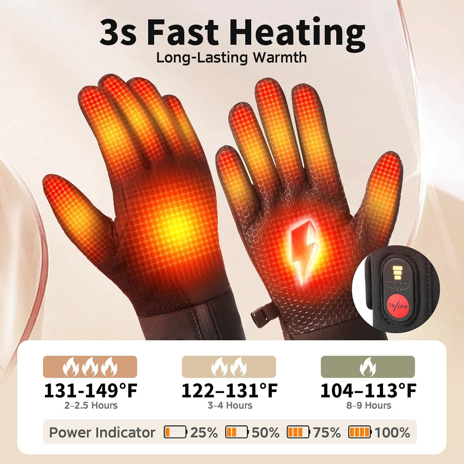 Upgraded Heated Glove Liners for Men & Women, Thin Rechargeable Gloves with Heating, Touchscreen Compatible, Fast Charge, Long Lasting for Winter Sports & Outdoor Use - Image 2