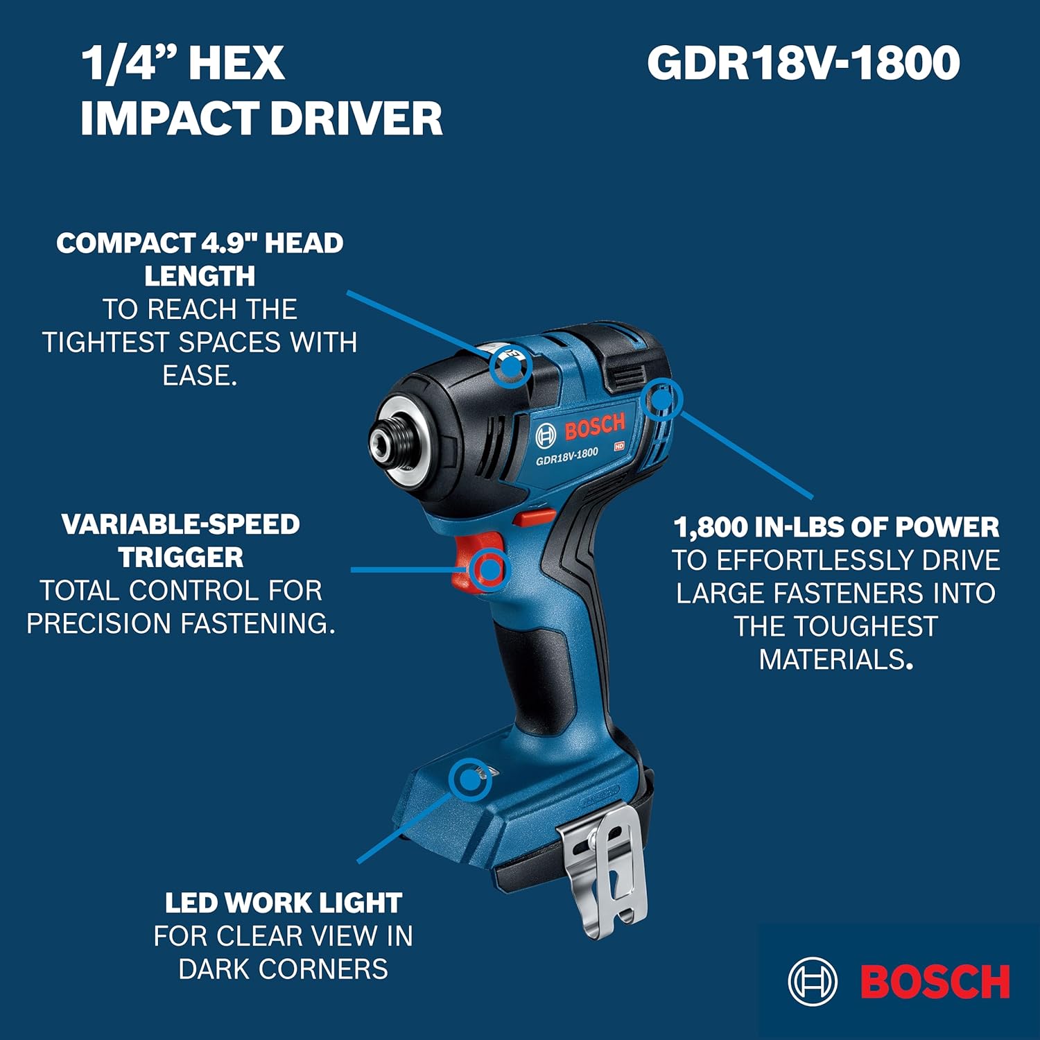 BOSCH GXL18V-27B22 Power Tool Combo Kit - 18V Brushless Compact 1/2 In. Cordless Drill Driver and 1/4 In. Hex Impact Driver (Includes: Two 2.0Ah Batteries, 18V Charger, and Carrying Tool Bag) - Image 8