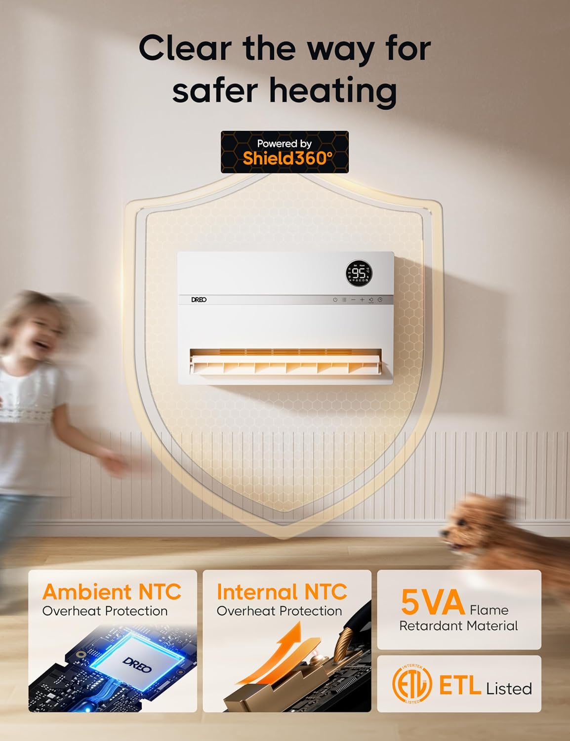 Dreo Smart Wall Heater, Electric Space Heater for Bedroom 1500W, 120° Vertical Oscillation, Adjustable Thermostat, Remote Control, 24H Timer, Easy-Mount Heater for Indoor Use, Works with Alexa, WH719S - Image 7