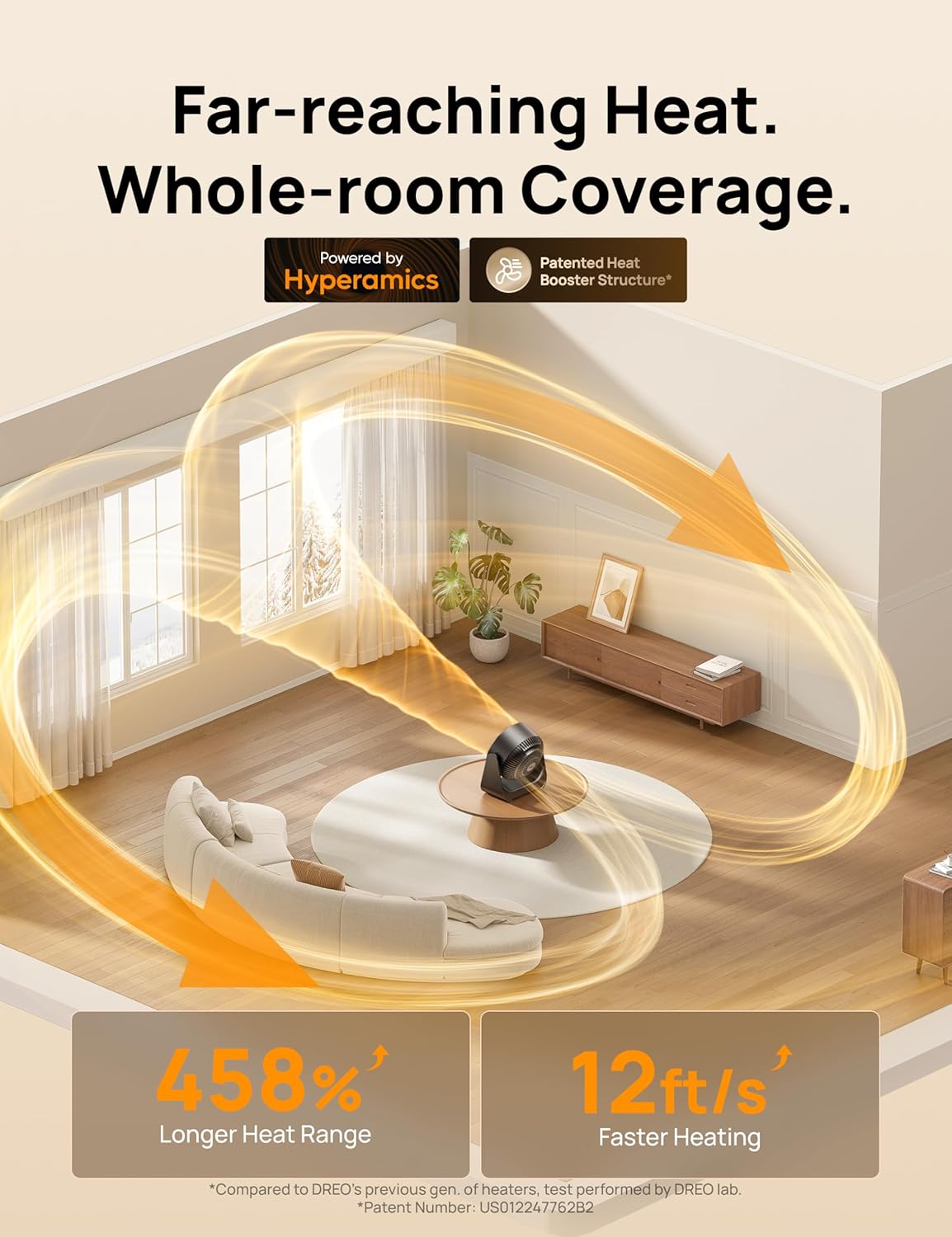 DREO Whole Room Heater 714, 60° Vertical & 90° Horizontal 3D Oscillating Heating, 12 ft/s Long-Range Circulator, 3 Heat & 3 Fan Settings, Space Heaters for Indoor Use, Bedroom, Office, Black - Image 3