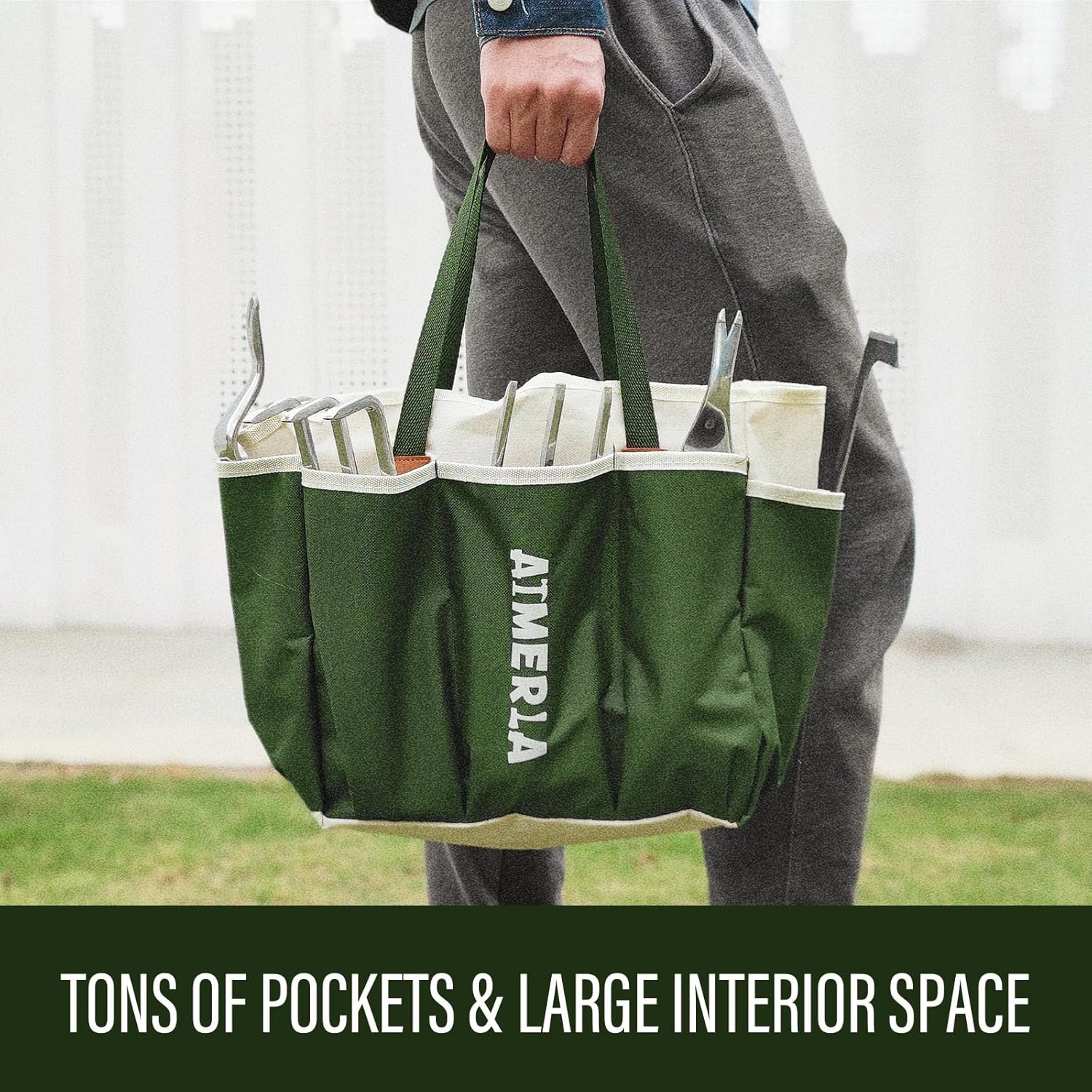 Aimerla Gardening Tools Set of 9 Heavy Duty Garden Tools with Non-Slip Rubber Grip with Large Garden Bag for Tools Durable Hand Tools for Gardening, Weeding,Gardening Gifts for Women,Men (Dark Green) - Image 5