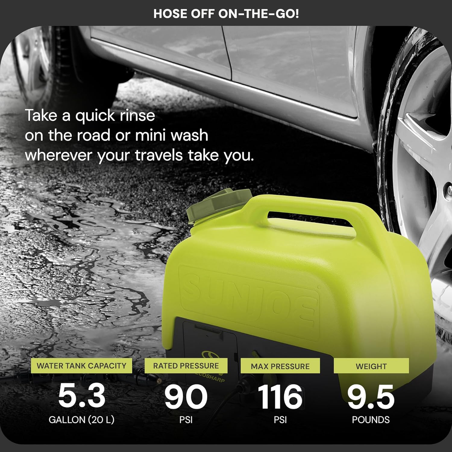 Sun Joe Cordless Electric Pressure Power Washer w/ 2.0Ah Battery, Charger & Adjustable Nozzle, 1.5 GPM, 90W Motor - Heavy-Duty Cleaning Machine for Patios, Decks, Sidewalks & Cars, IONMAX WA24C-LTE - Image 6