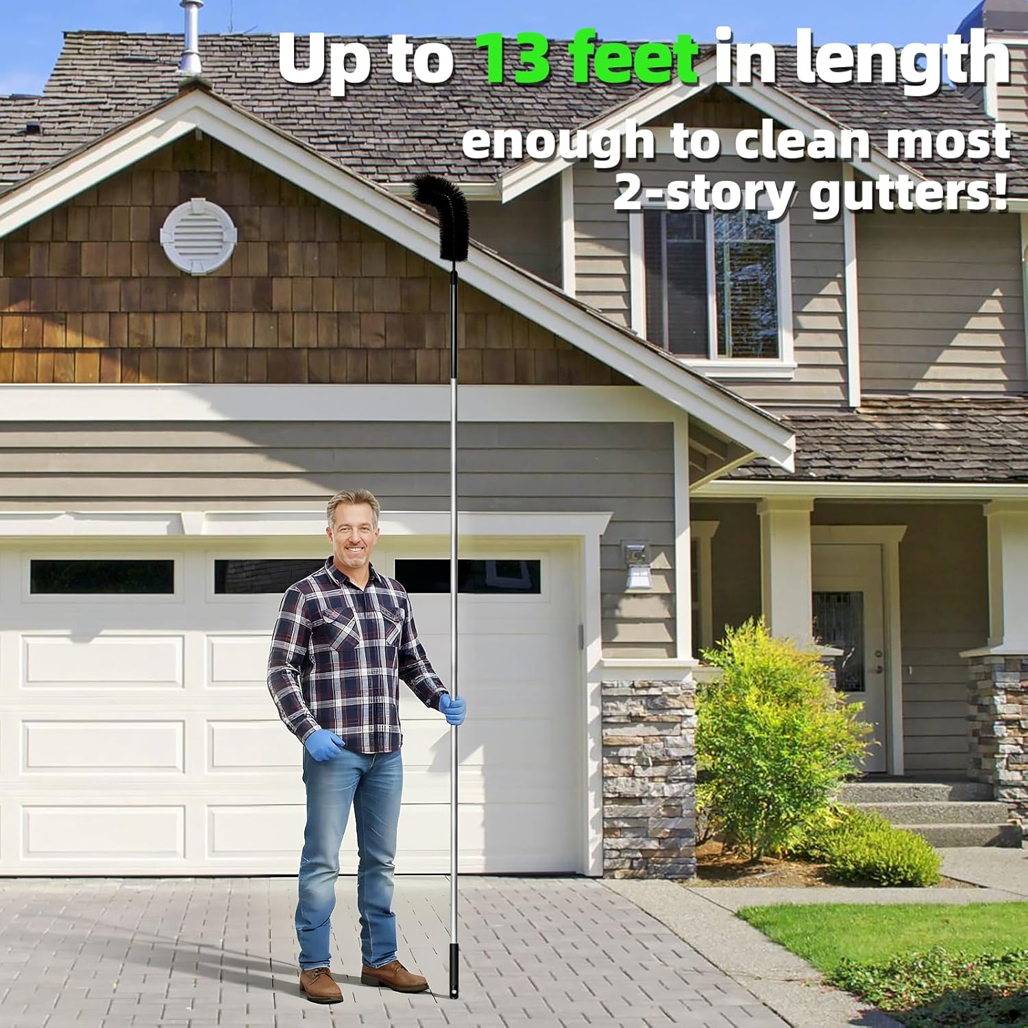 13FT Gutter Cleaner Tools, Long-Reach Rain Gutter Cleaning Brush, Removes Leaf Debris from Roof Gutters Without a Ladder, Leaf Cleaning Kit with 2 Brushes and Storage Bag, Black - Image 5